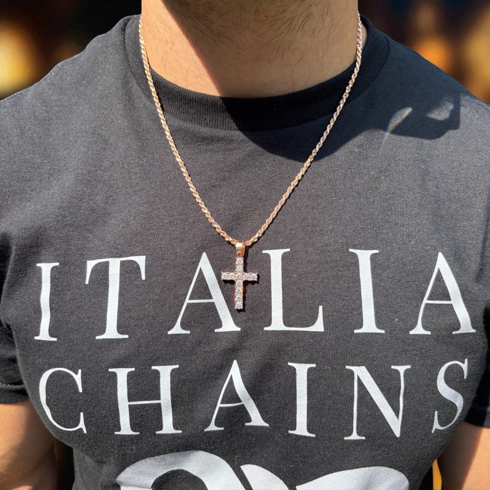 925 Sterling Silver Small Tennis Cross Pendant With Moissanite - Medium