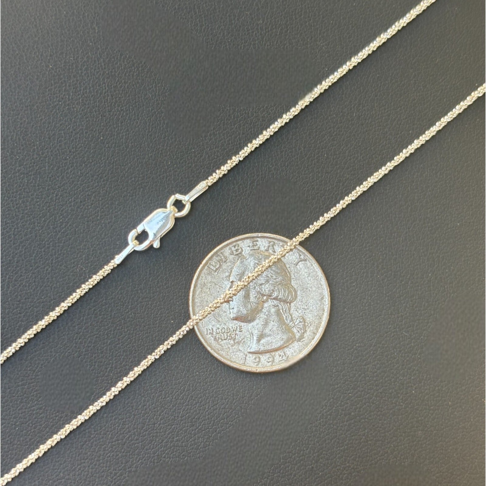 925 Sterling Silver 1mm Sparkle Rock Chain Necklace