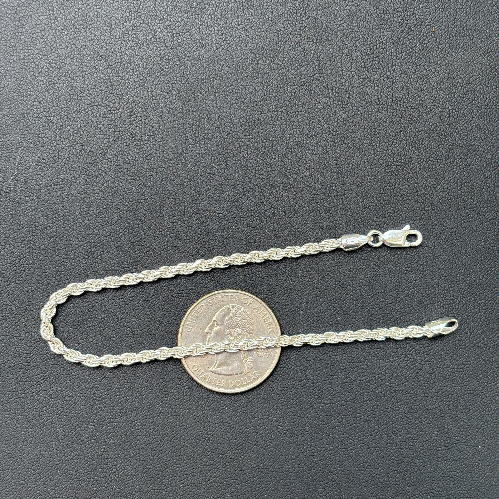 925 Sterling Silver 3mm Diamond Cut Rope Bracelet