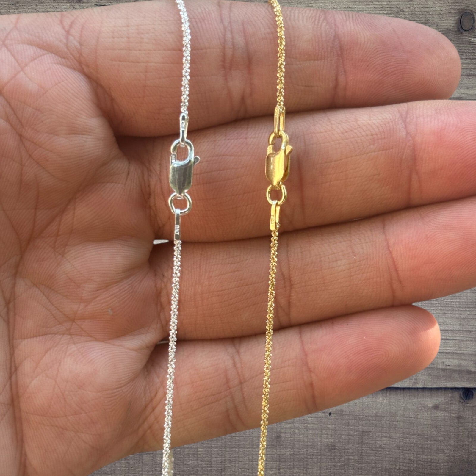 925 Sterling Silver 1mm Sparkle Rock Chain Necklace