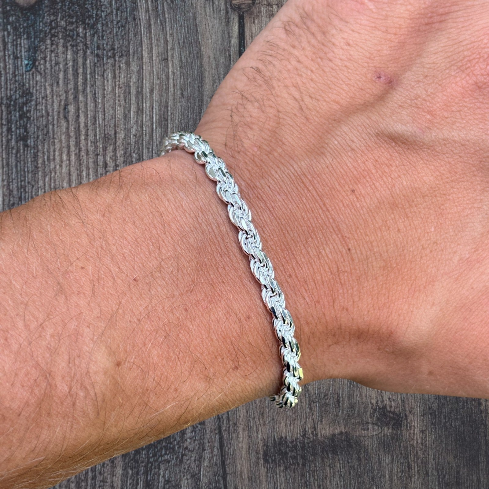 925 Sterling Silver 5mm Diamond Cut Rope Bracelet