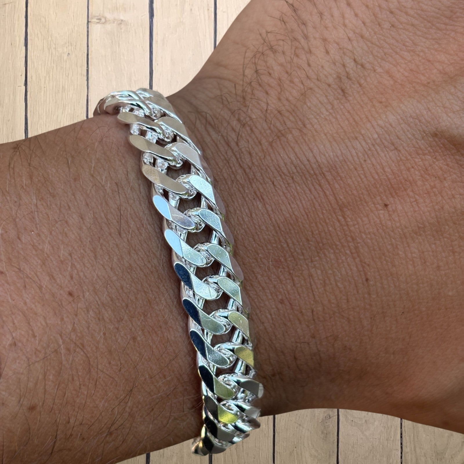 925 Sterling Silver 12mm Double Curb Bracelet