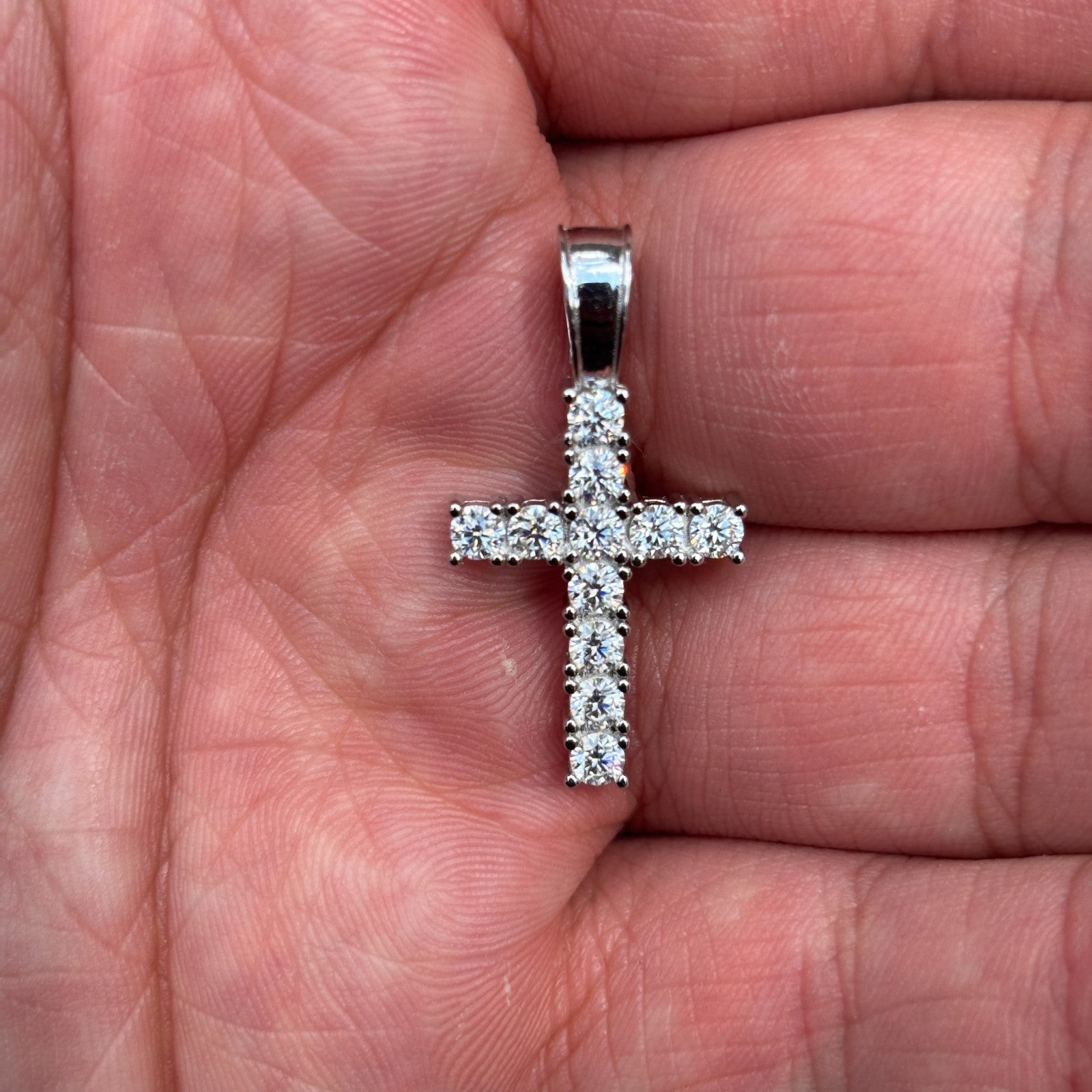 925 Sterling Silver Small Tennis Cross Pendant With Moissanite - Small