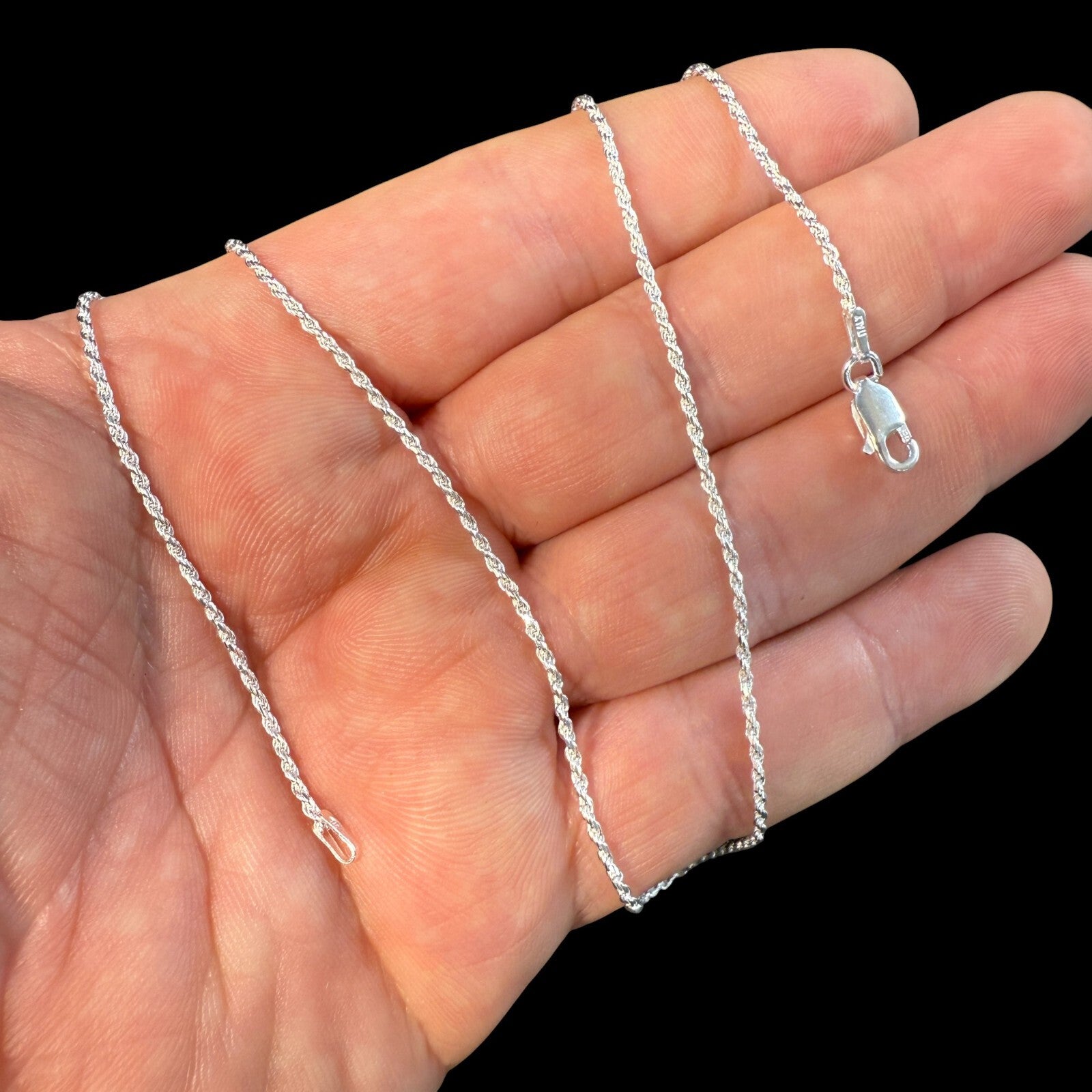 925 Sterling Silver 1.5mm Diamond Cut Rope Chain Necklace