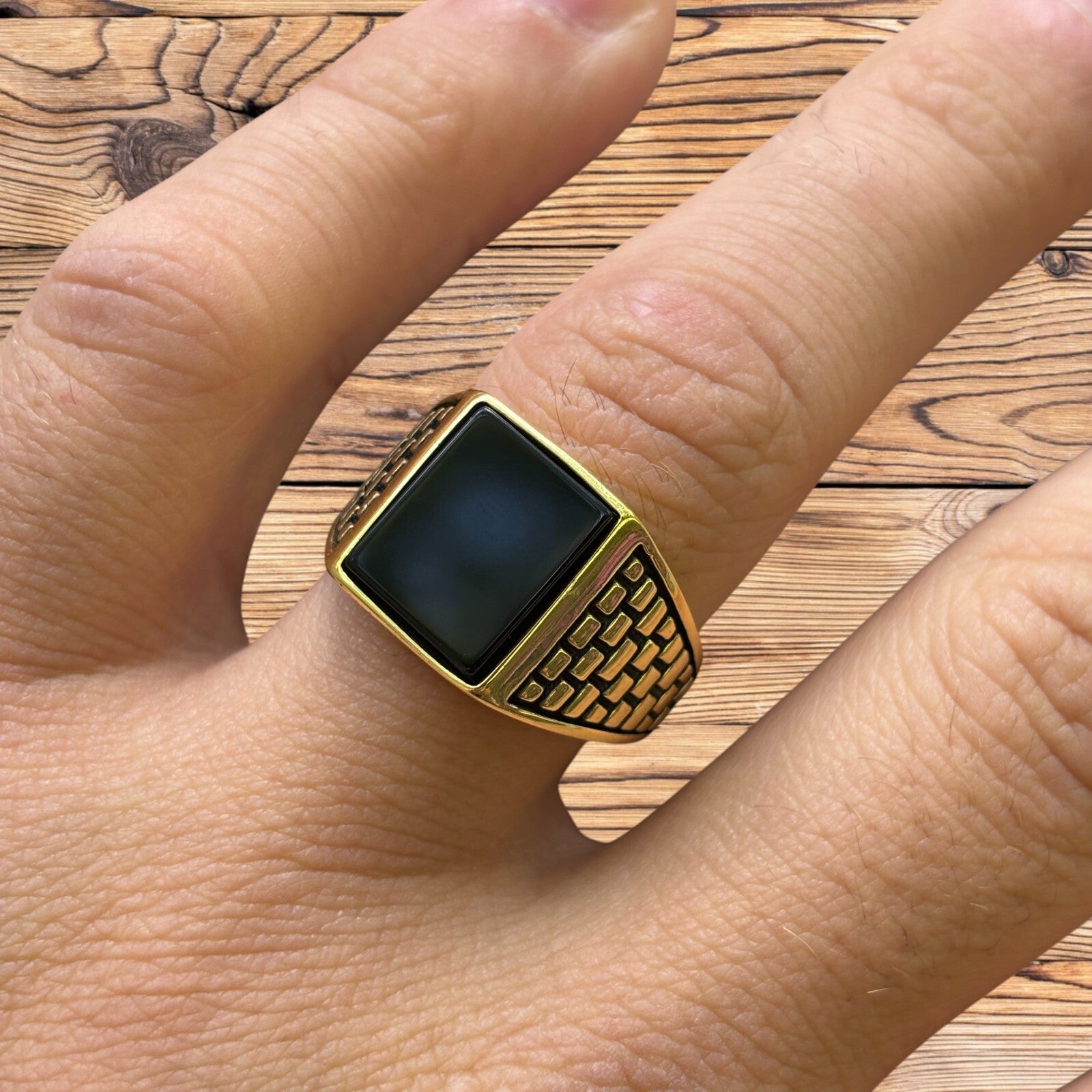 925 Sterling Silver Rectangular Black Onyx Ring