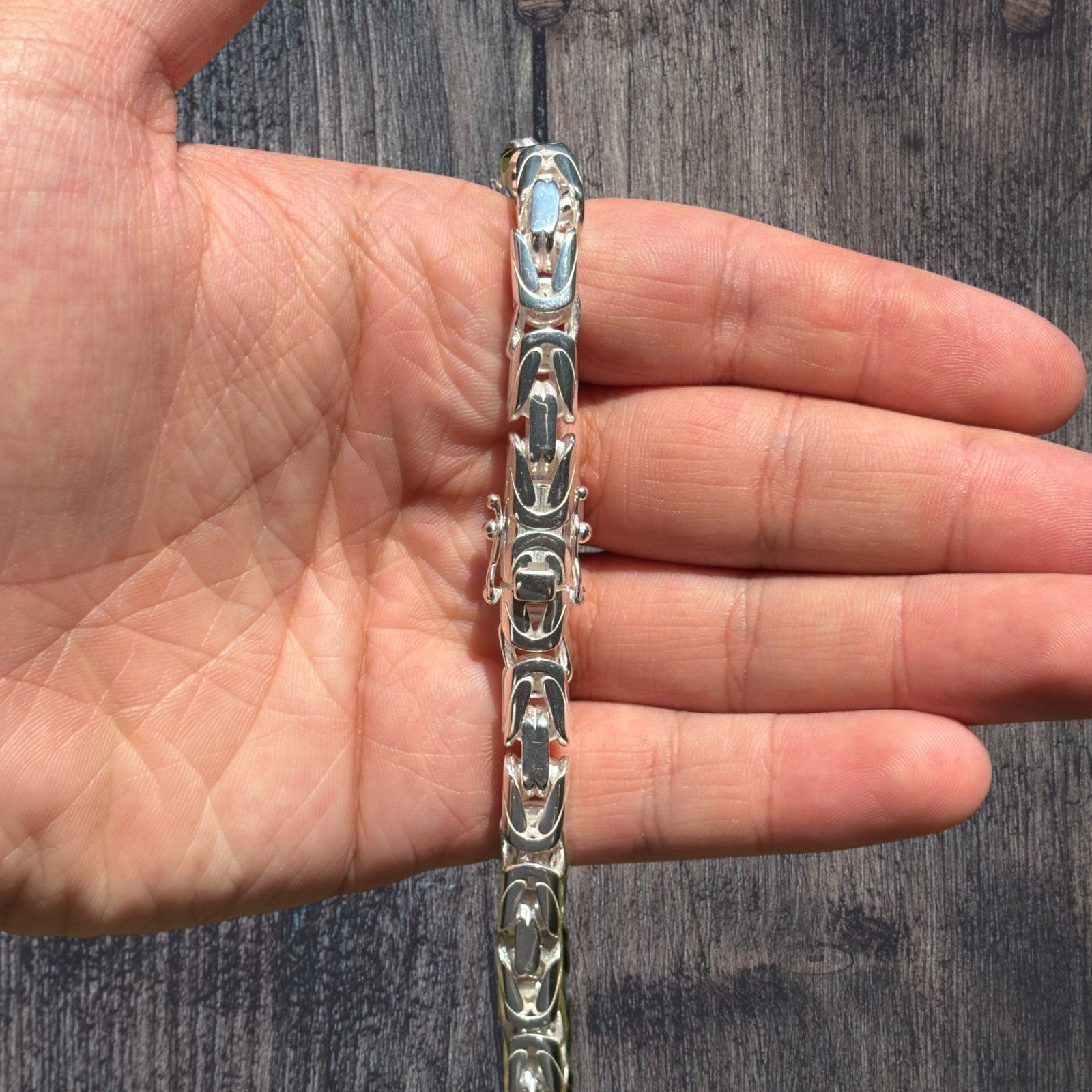925 Sterling Silver 8mm Byzantine W. Box Clasp Chain Necklace