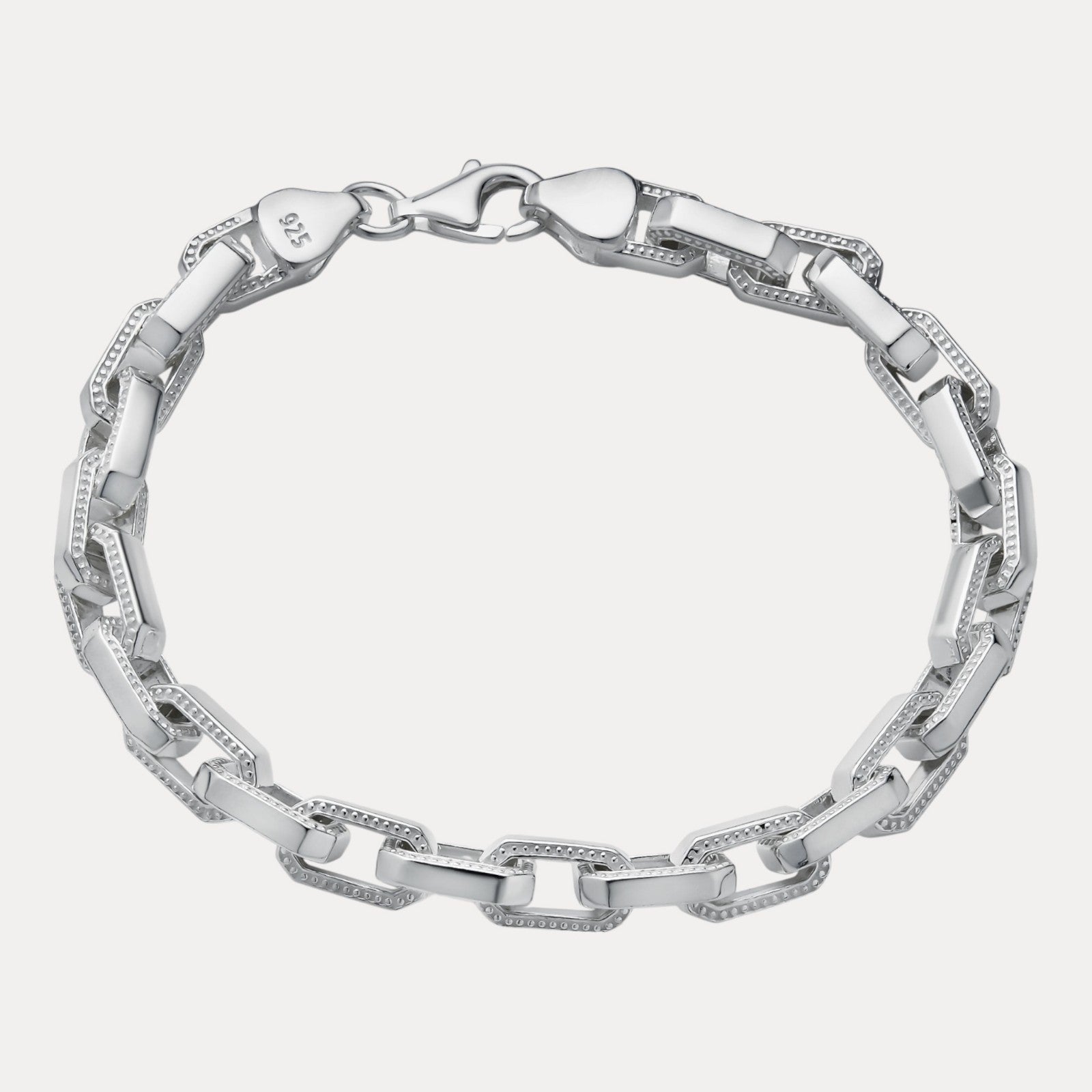 925 Sterling Silver 7mm Fancy Hermes Rolo Link Bracelet