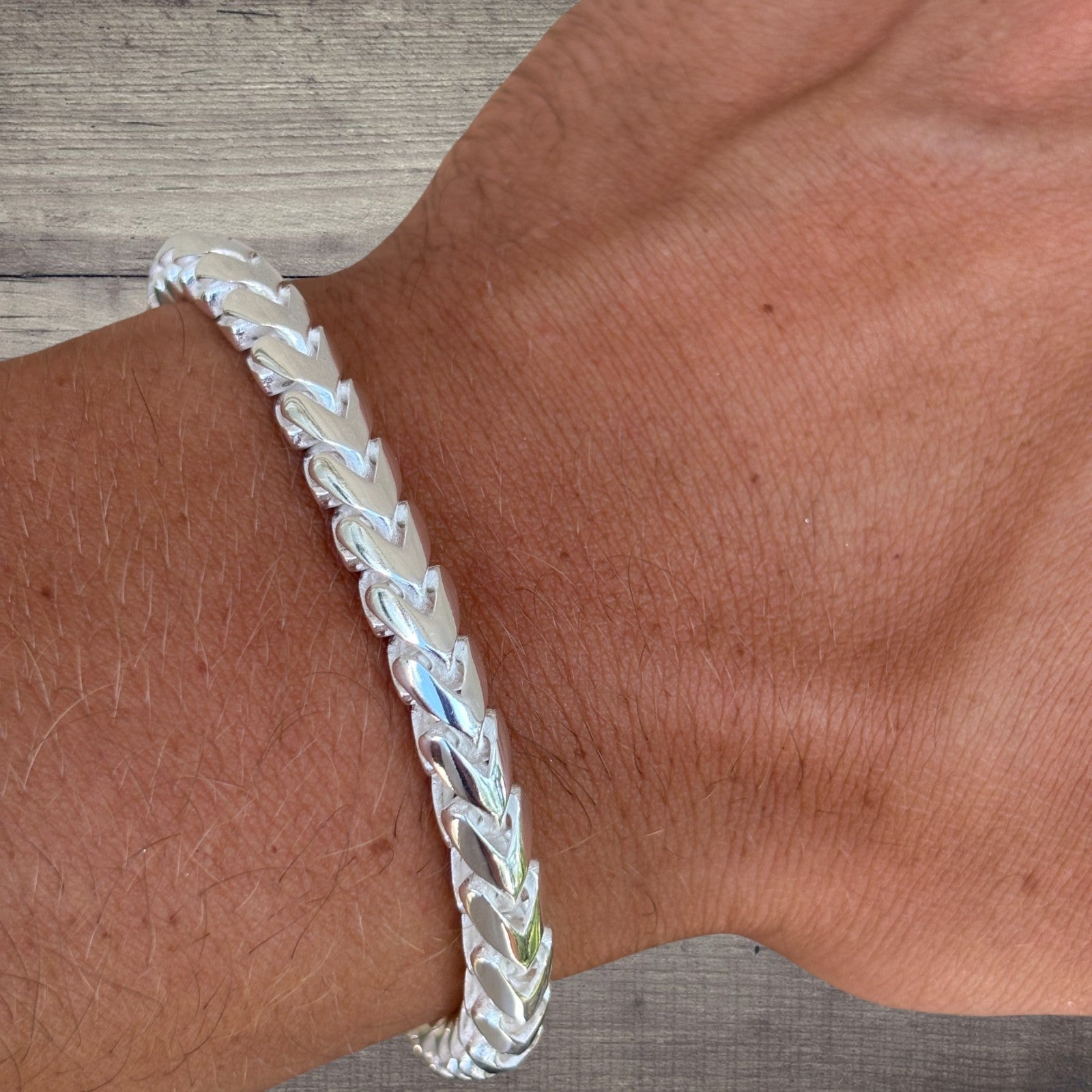 925 Sterling Silver 6mm Rounded Franco Bracelet W. Box Clasp