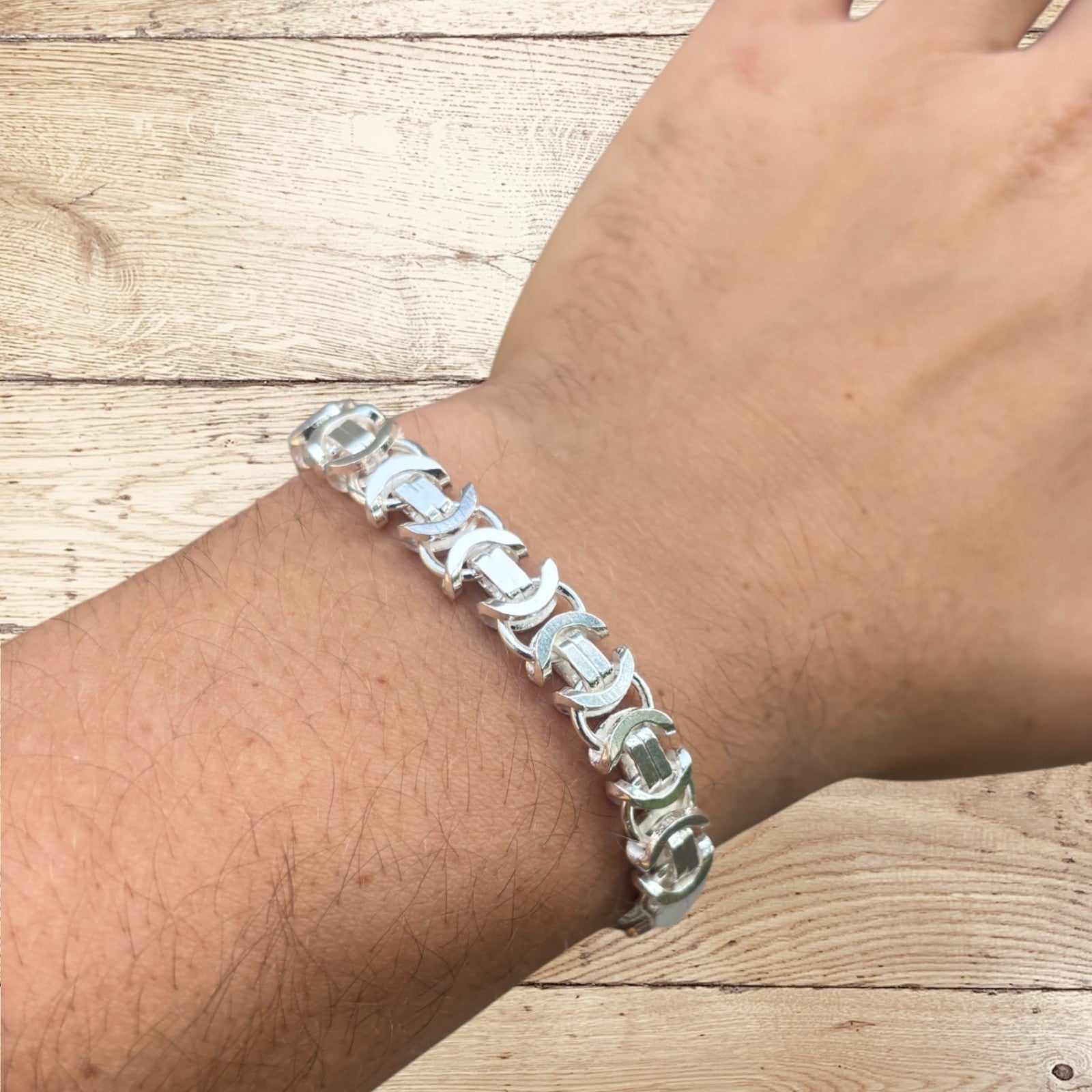 925 Sterling Silver 10mm Flat Byzantine Bracelet