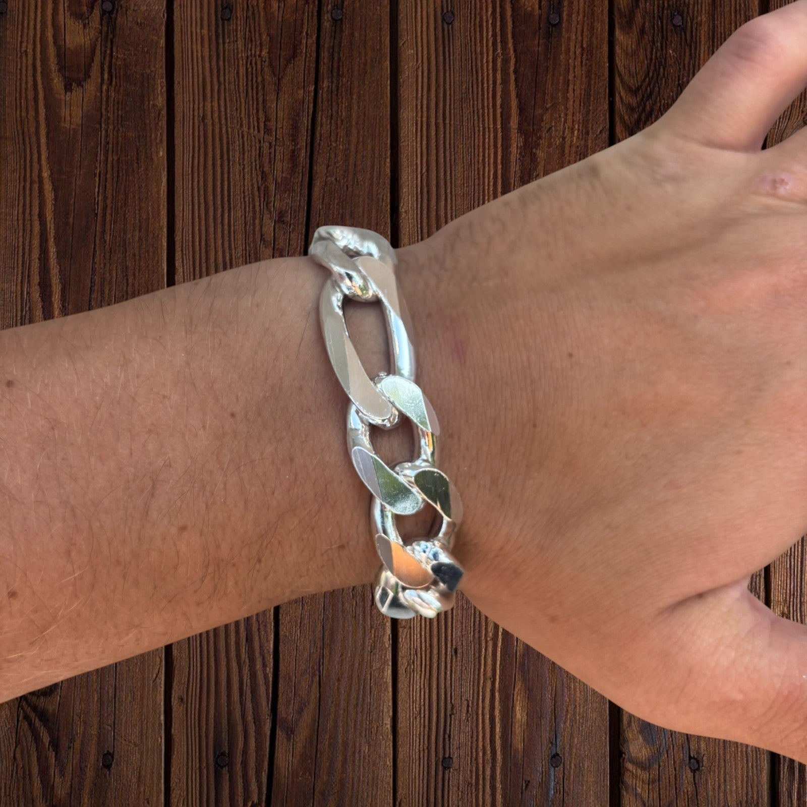 925 Sterling Silver 16mm Figaro Bracelet