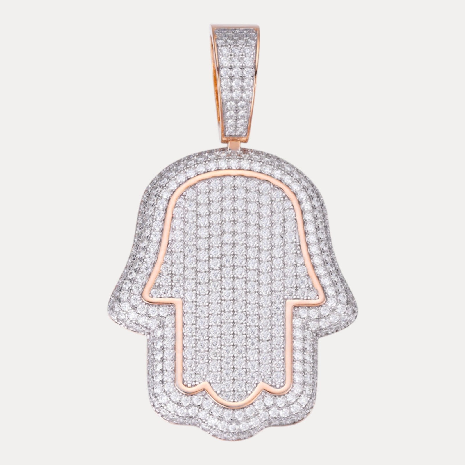 925 Sterling Silver Fully Iced Out Hamsa Pendant With Moissanite - Large