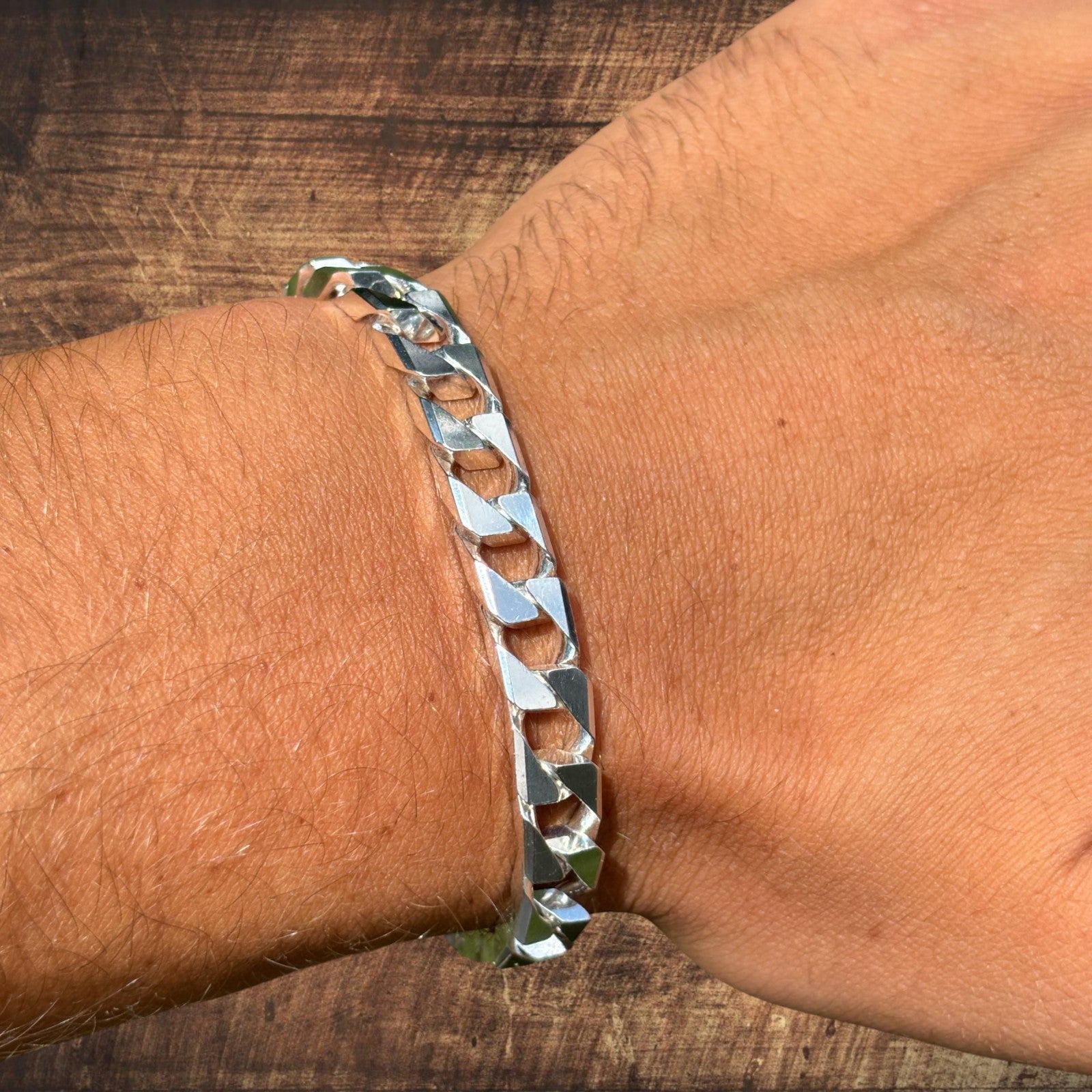 925 Sterling Silver 8mm Square Curb Bracelet