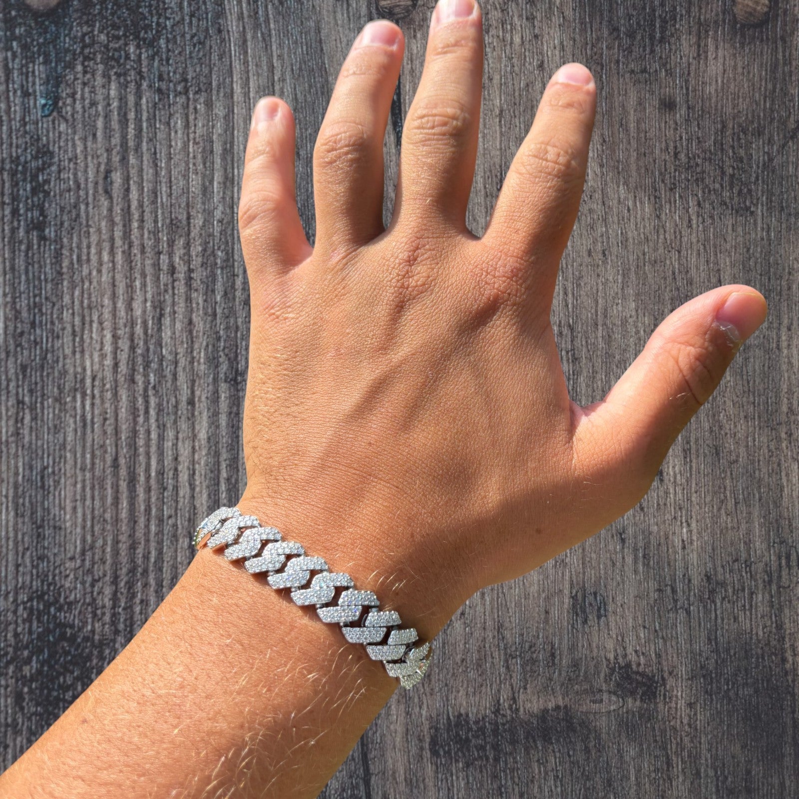 925 Sterling Silver 12mm Moissanite Cuban Prong Bracelet