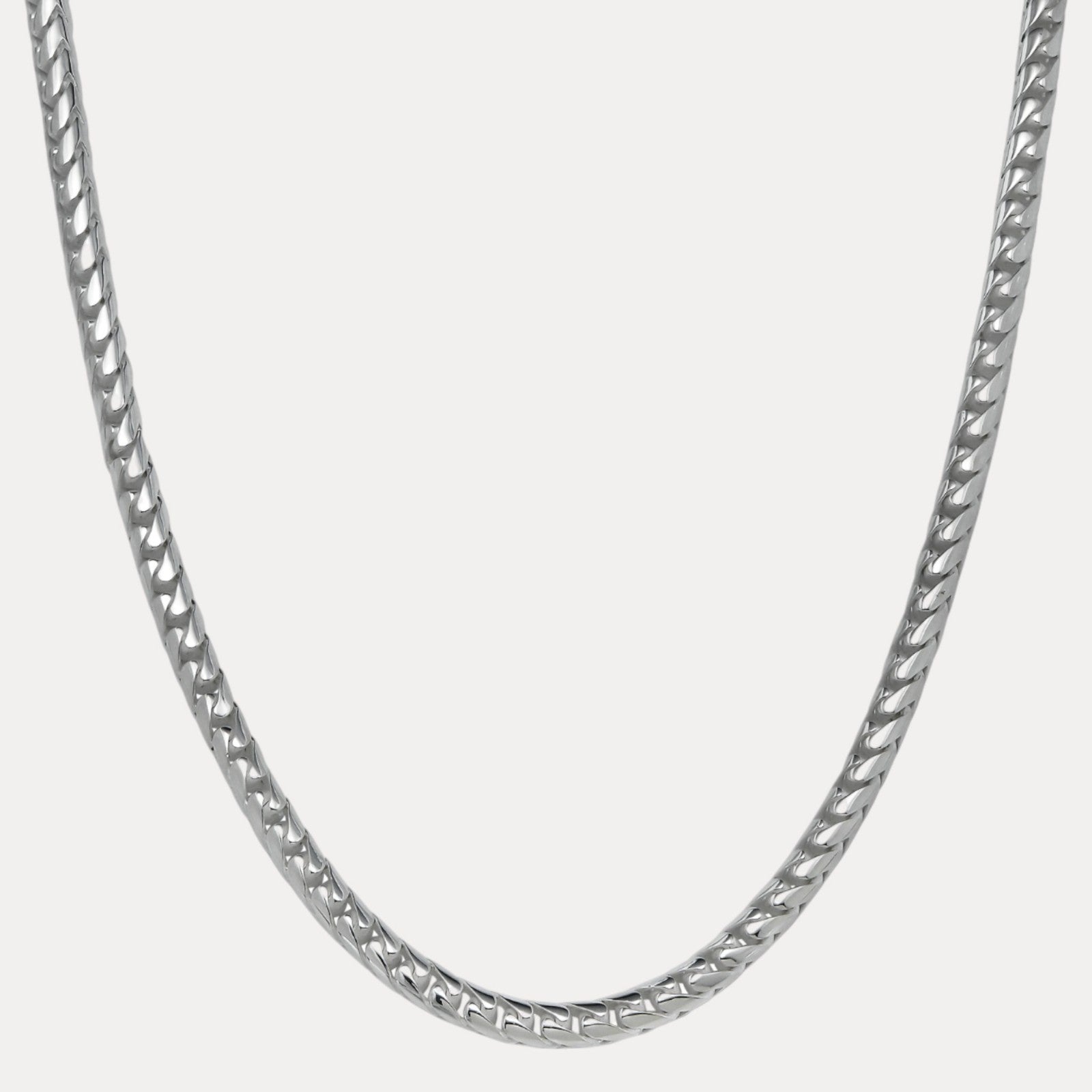 925 Sterling Silver 7mm Rounded Franco Chain W. Box Clasp Necklace