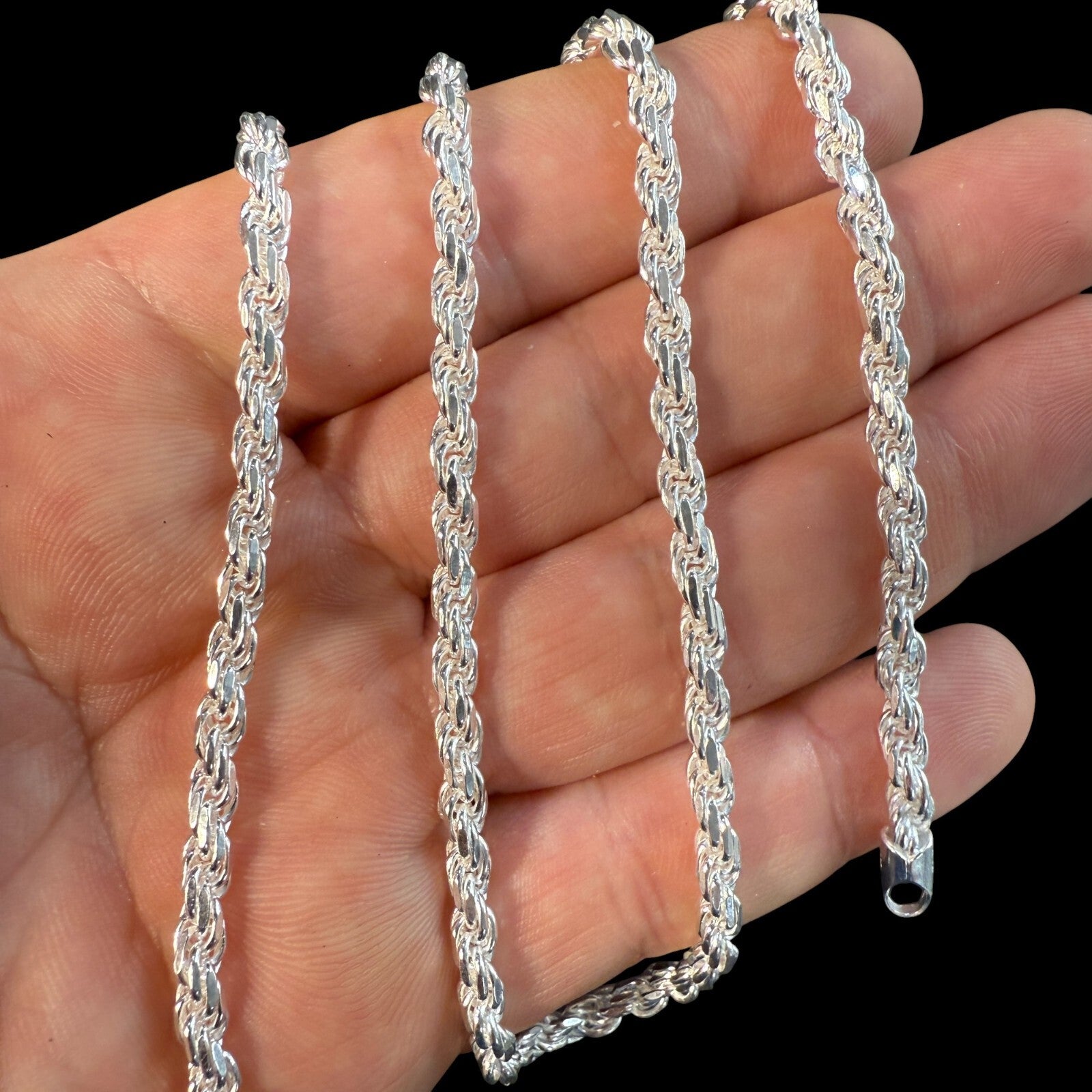 925 Sterling Silver 4mm Diamond Cut Rope Chain Necklace