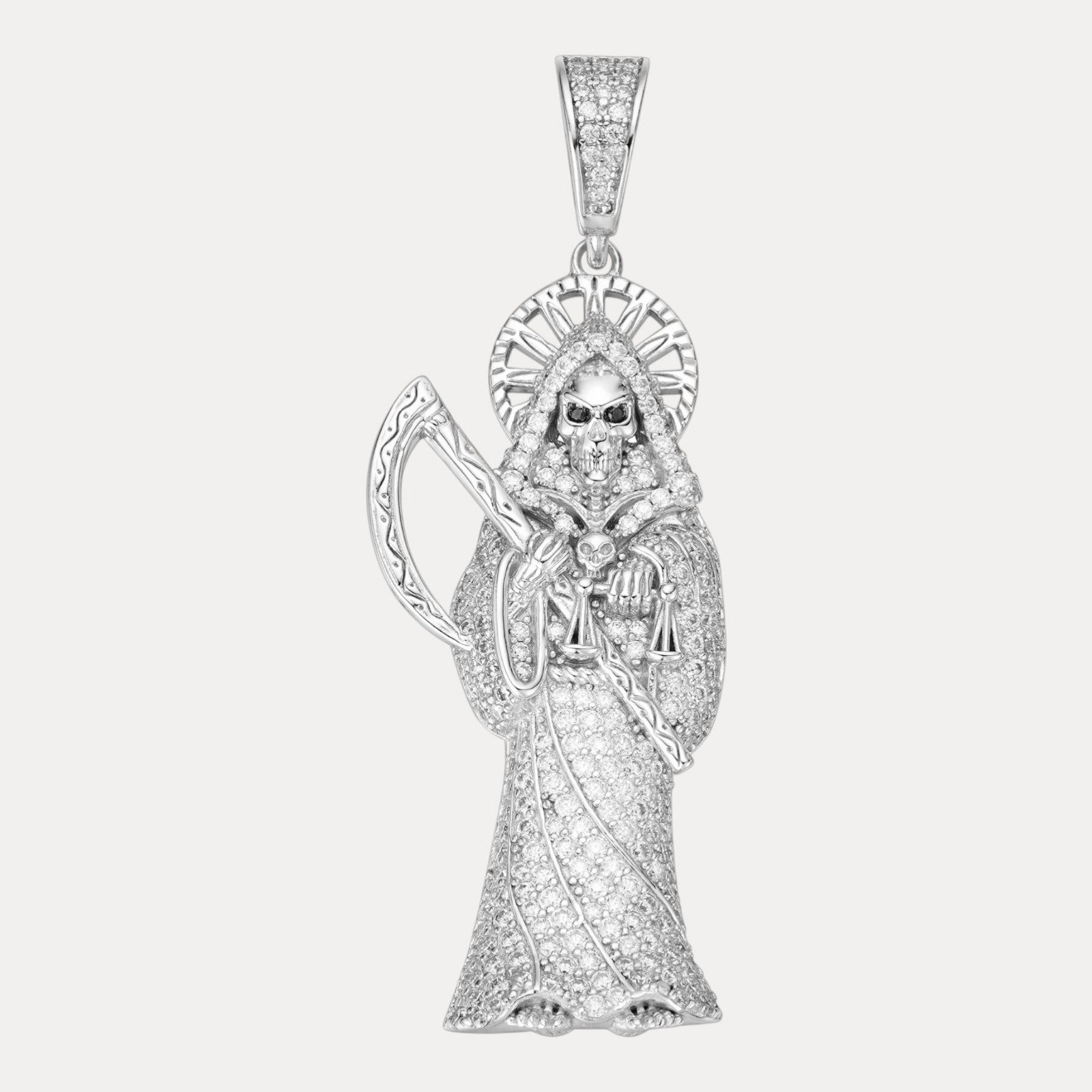 925 Sterling Silver Grim Reaper Pendant With Moissanite