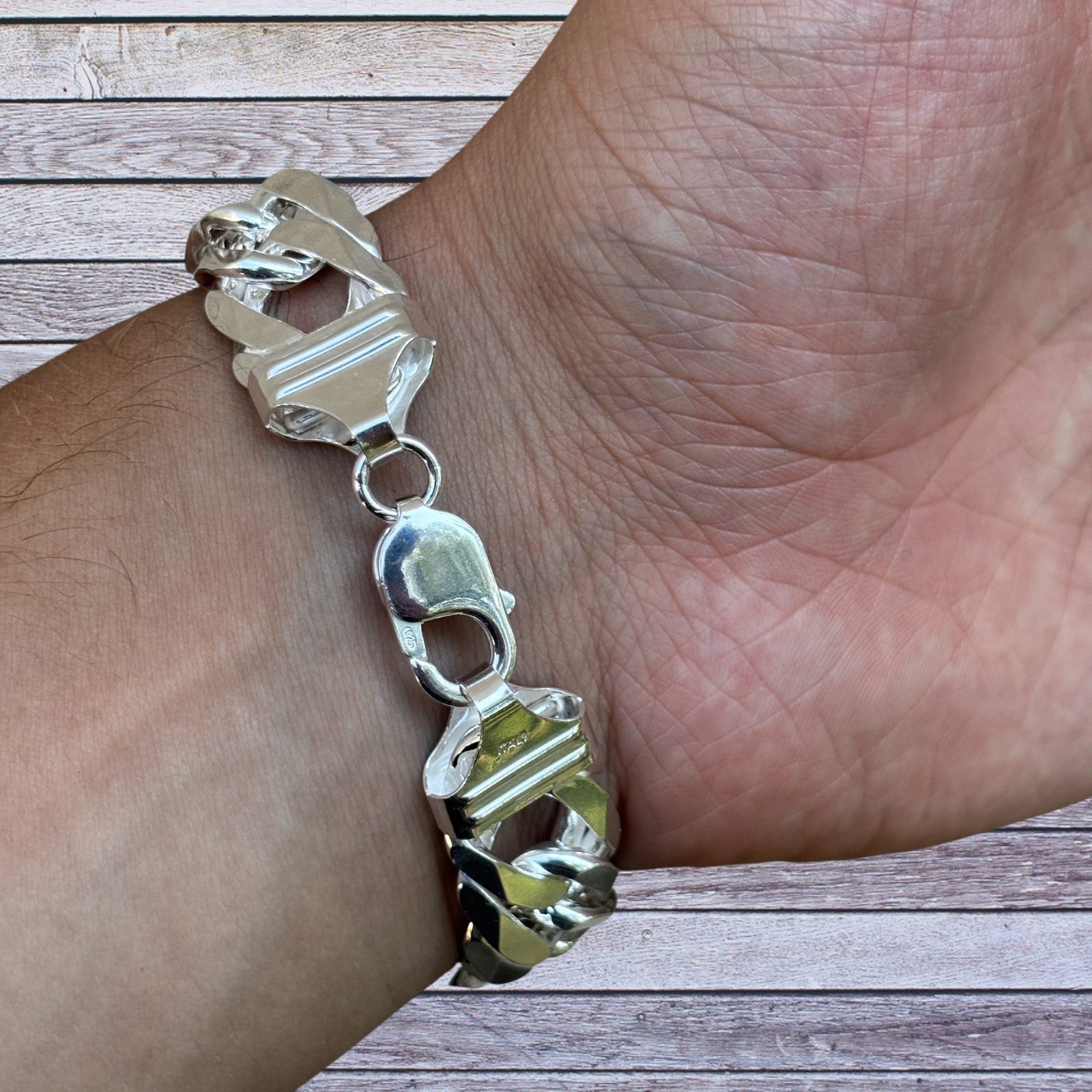 925 Sterling Silver 16mm Double Curb Bracelet