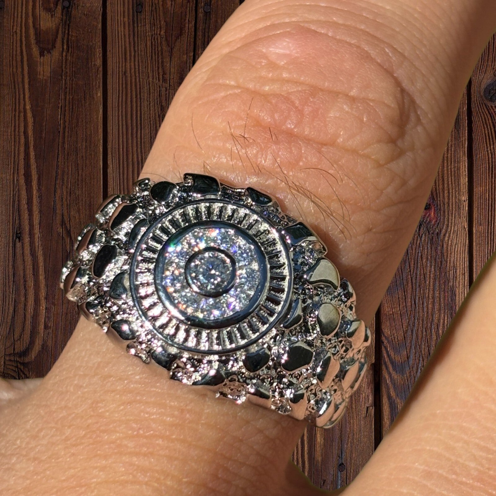 925 Sterling Silver Nugget Ring With Moissanite