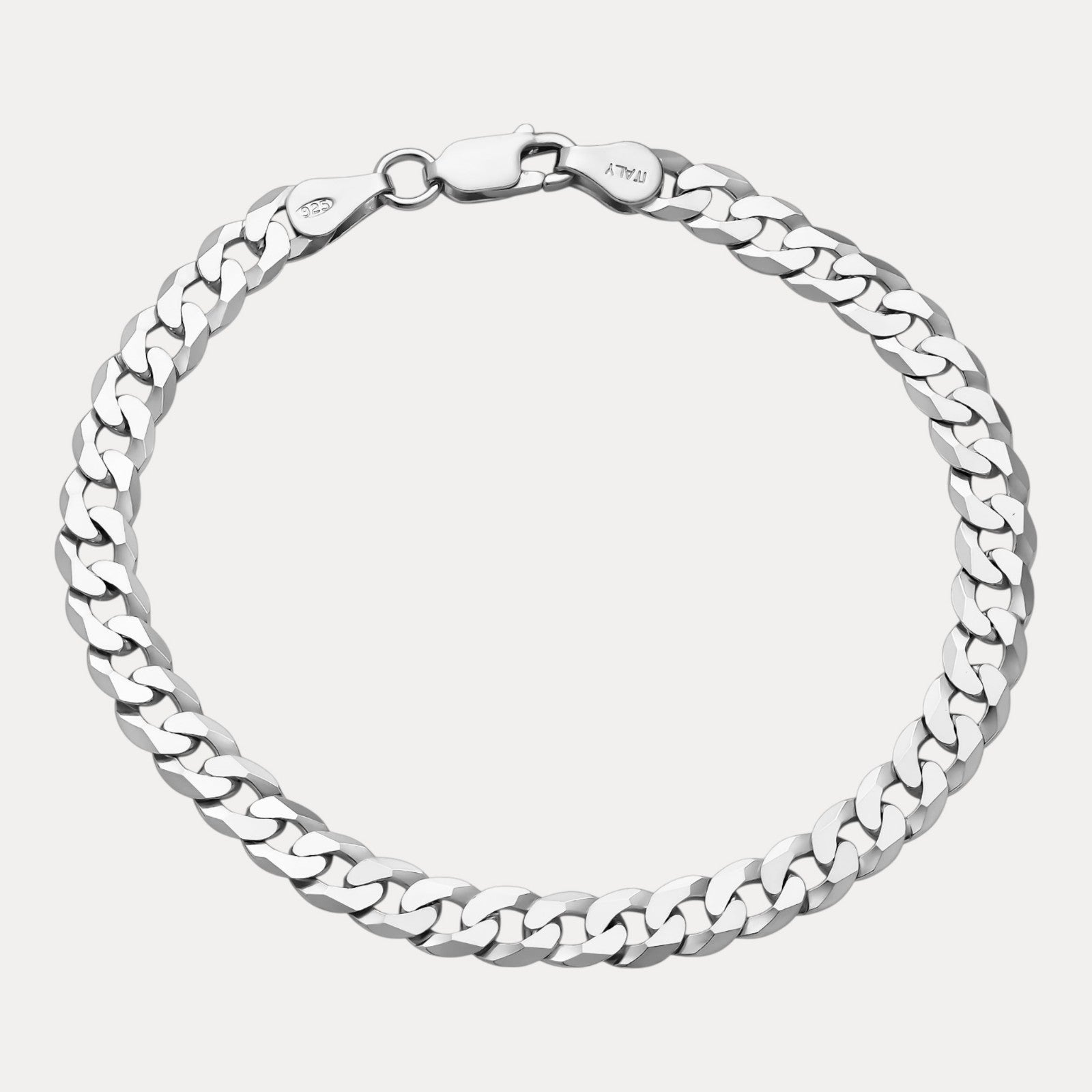 925 Sterling Silver 6mm Flat Curb Bracelet
