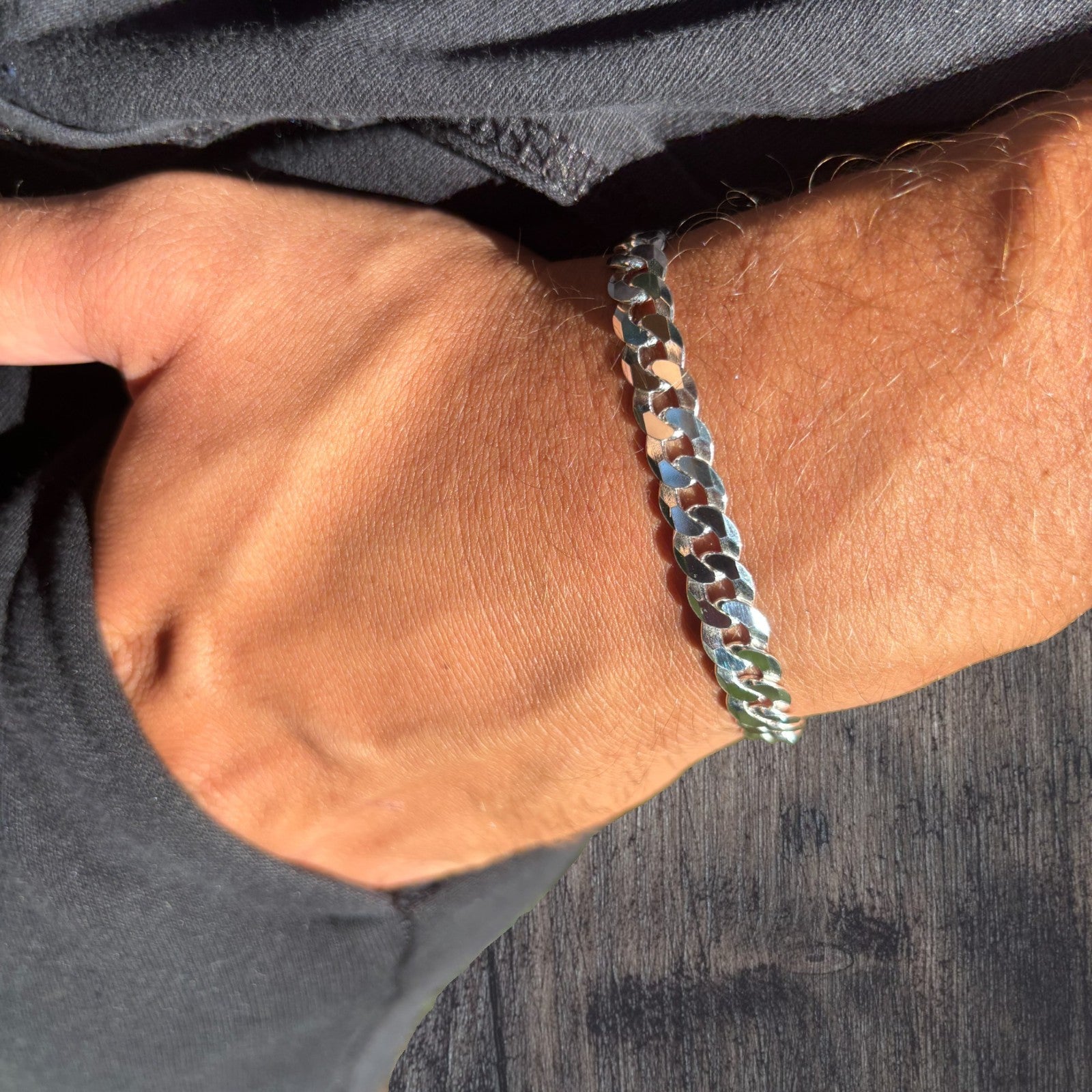 925 Sterling Silver 8mm Flat Curb Bracelet