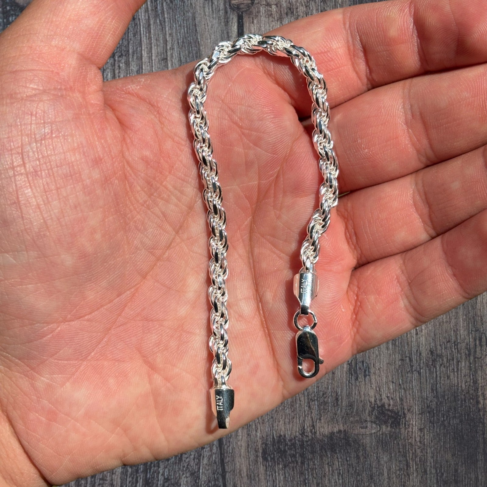 925 Sterling Silver 5mm Diamond Cut Rope Bracelet