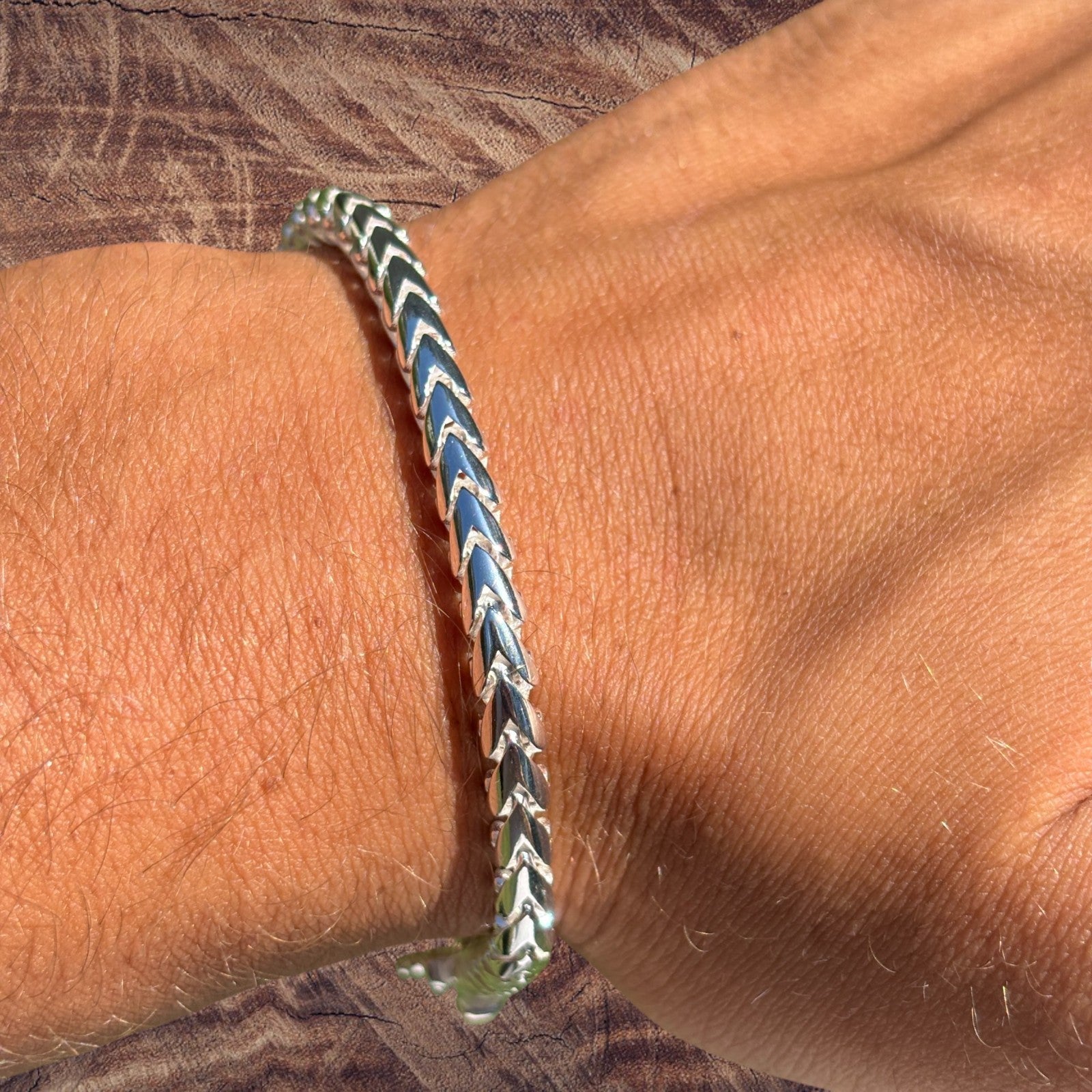 925 Sterling Silver 5mm Rounded Franco Bracelet W. Box Clasp