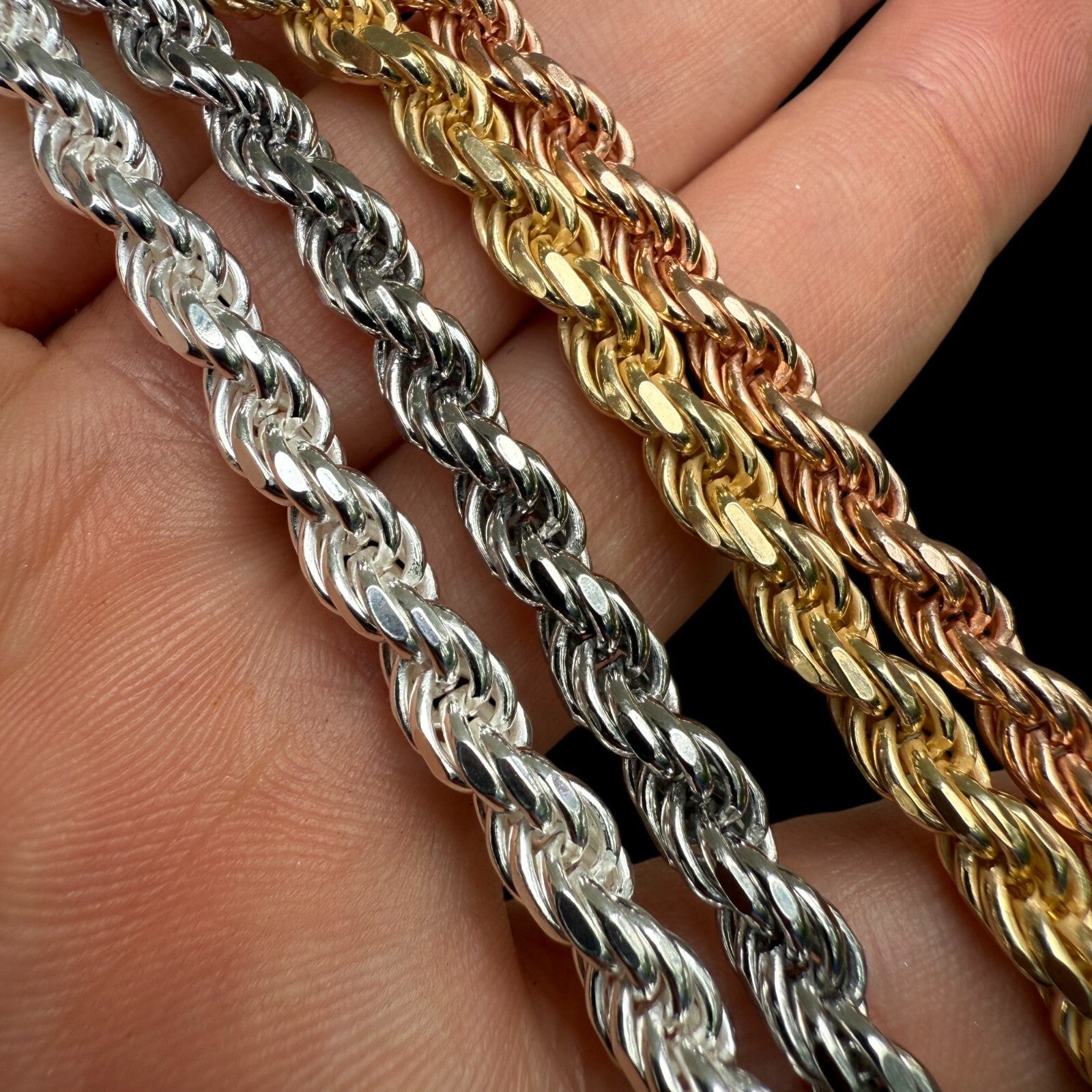 925 Sterling Silver 6mm Diamond Cut Rope Chain Necklace