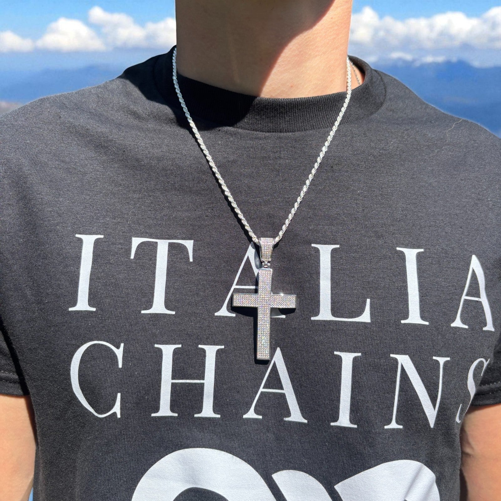 925 Sterling Silver Iced Out Cross Pendant With Moissanite