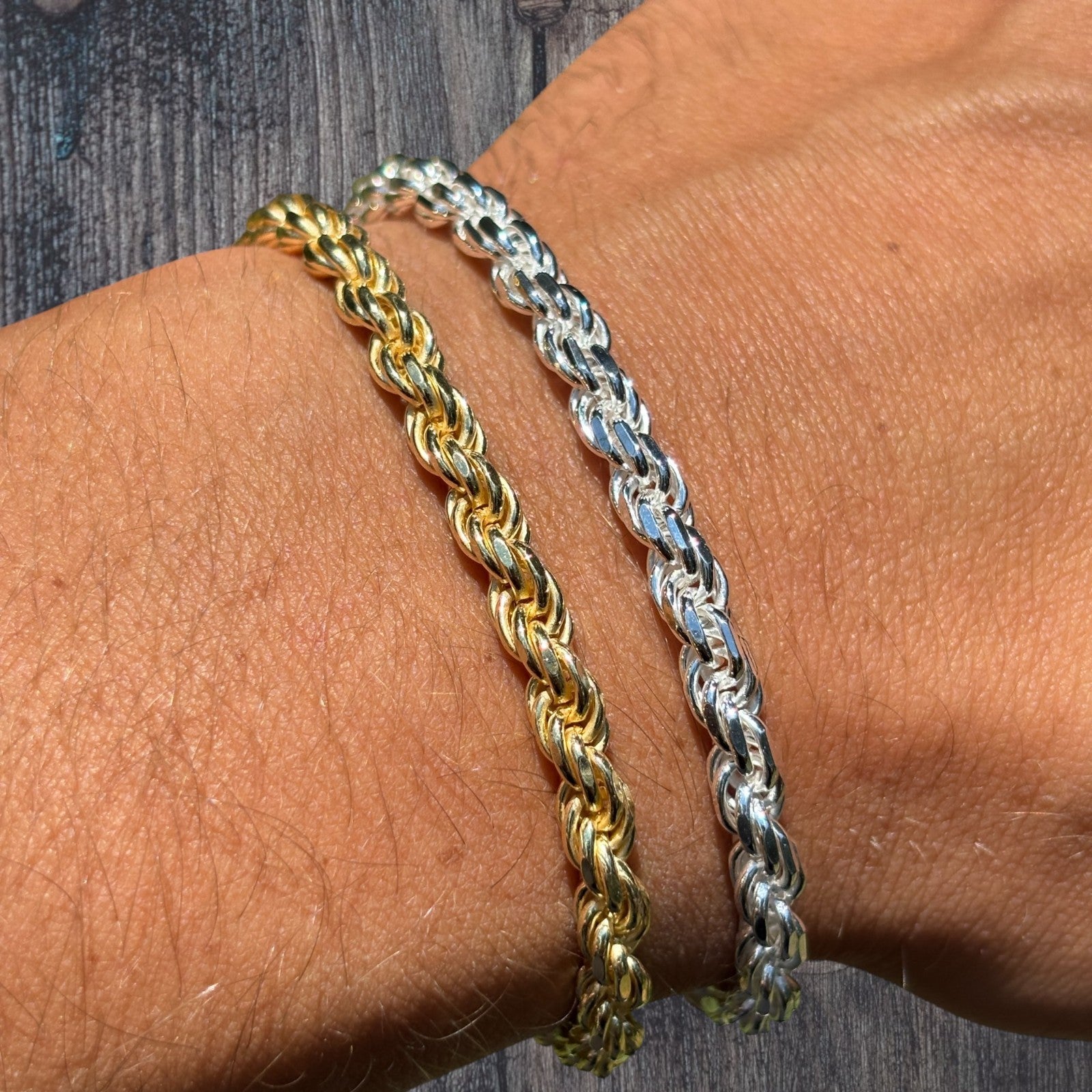 925 Sterling Silver 5mm Diamond Cut Rope Bracelet