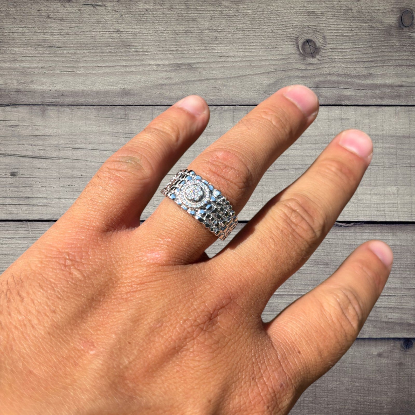 925 Sterling Silver Nugget Crown Ring With Moissanite