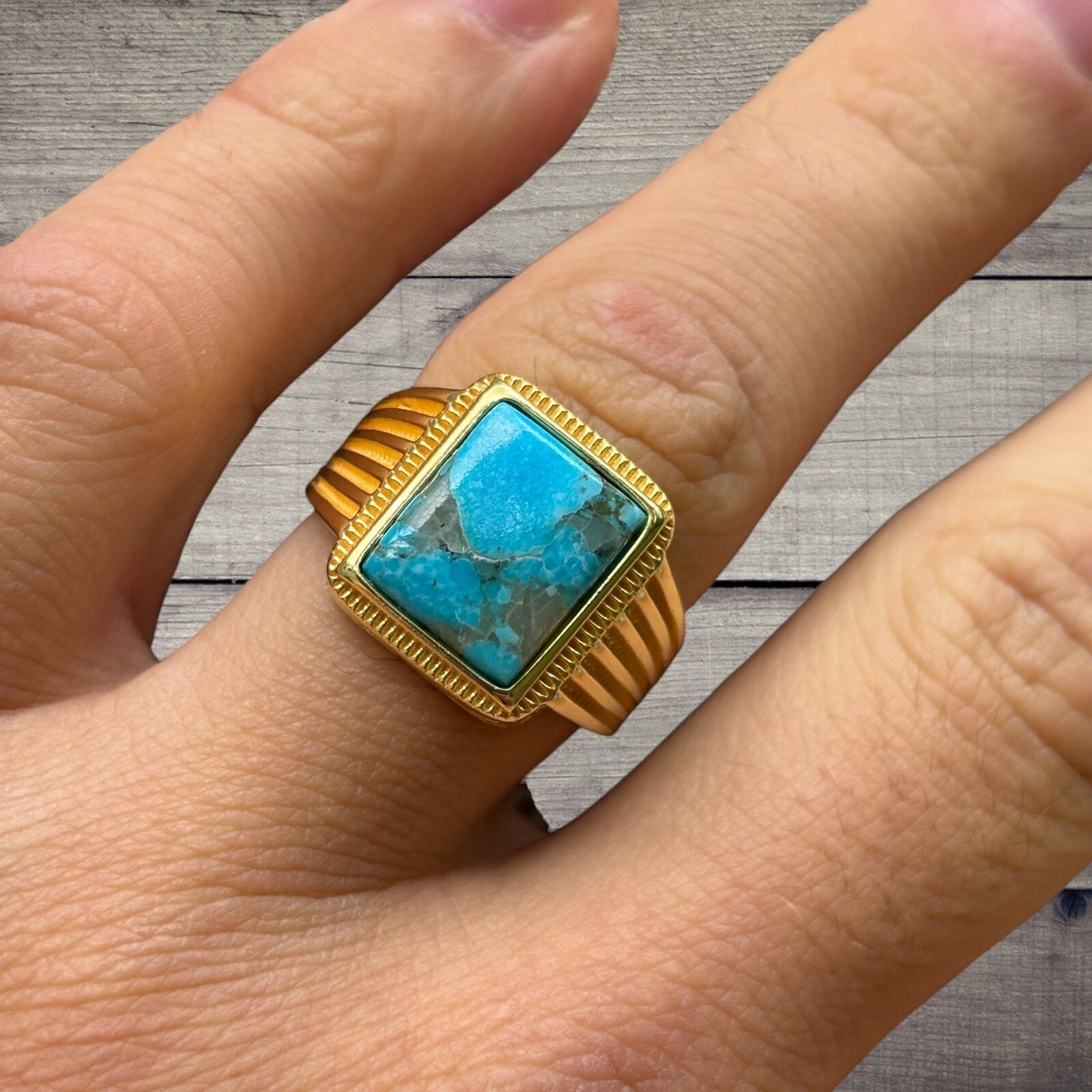 925 Sterling Silver Square Blue Turquoise Ring