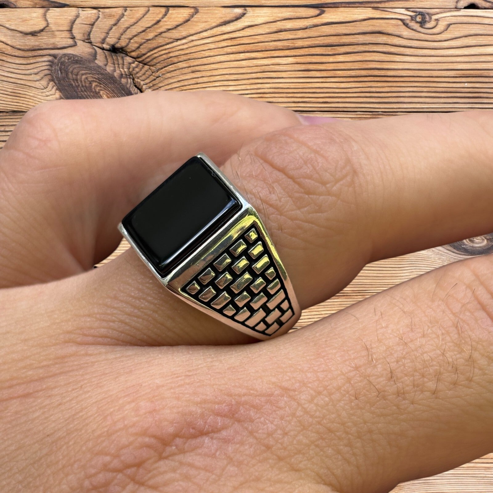 925 Sterling Silver Rectangular Black Onyx Ring