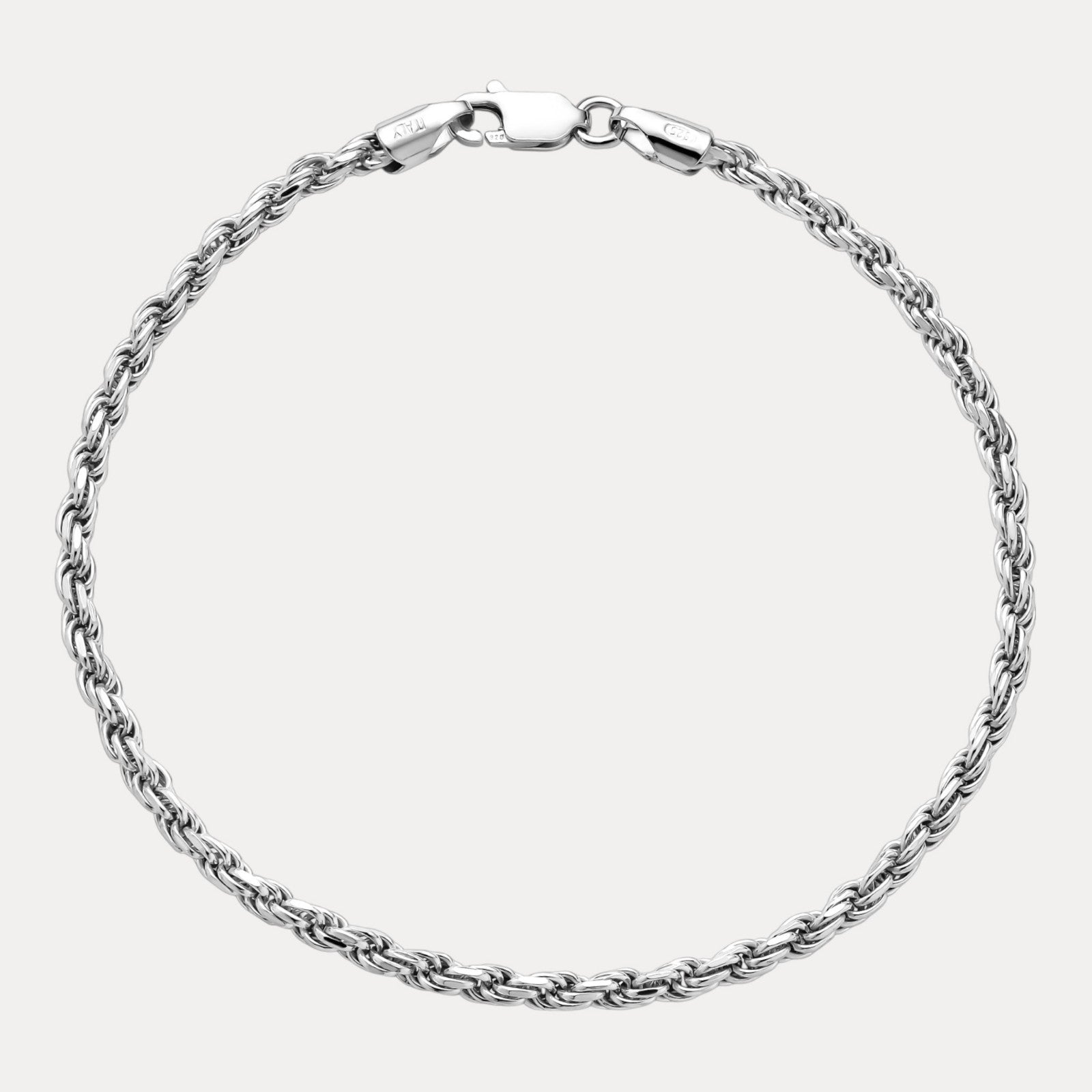 925 Sterling Silver 3mm Diamond Cut Rope Bracelet