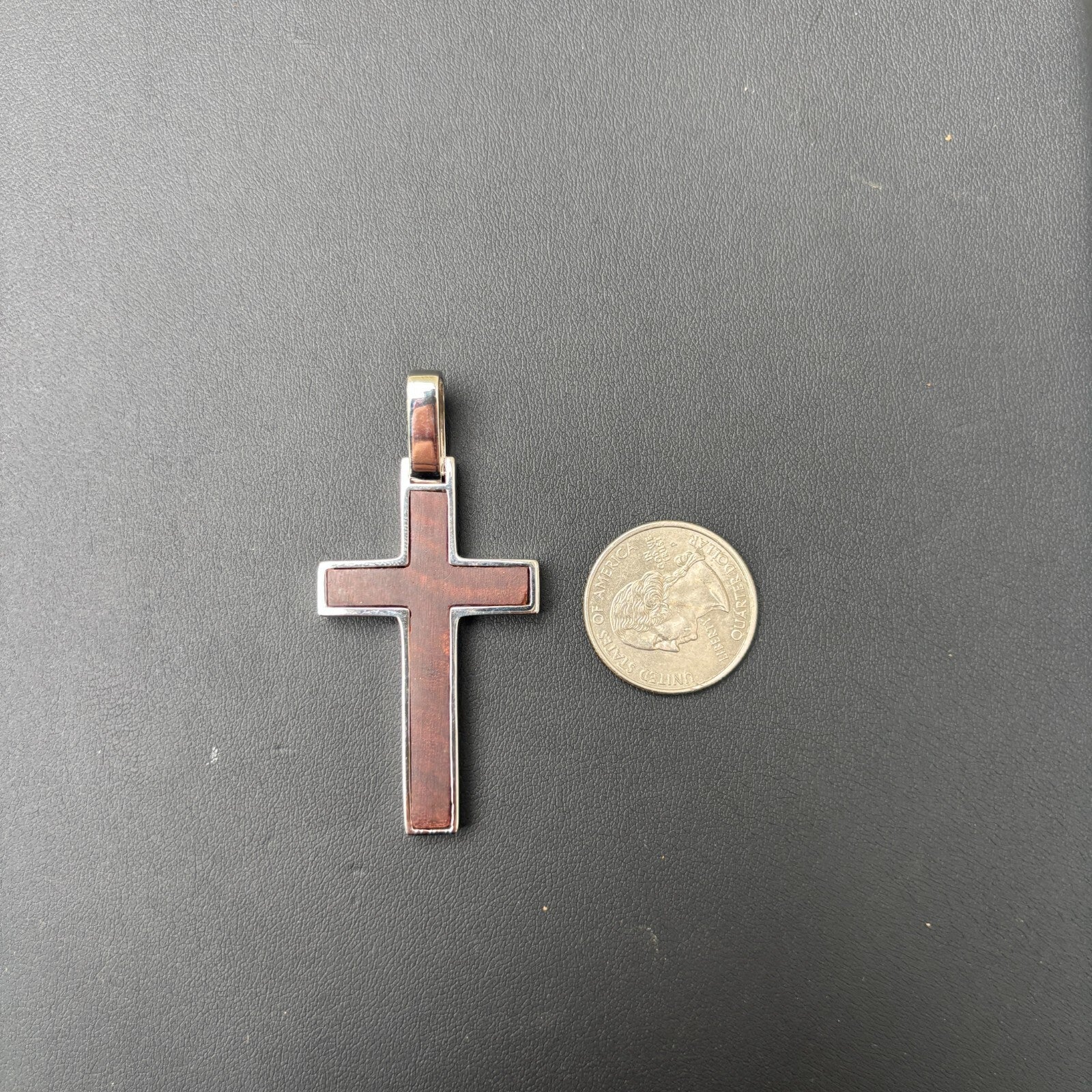 925 Sterling Silver Wooden Cross Pendant - Large