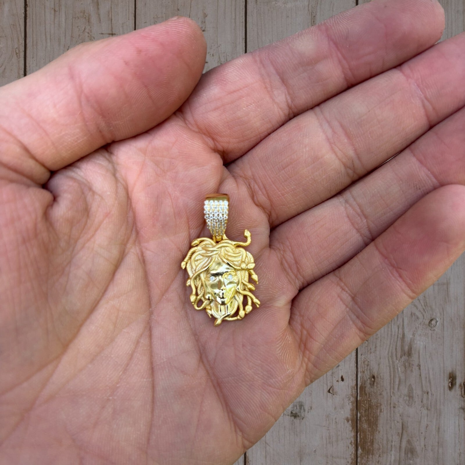 925 Sterling Silver Medusa Head Pendant With Moissanite - Small