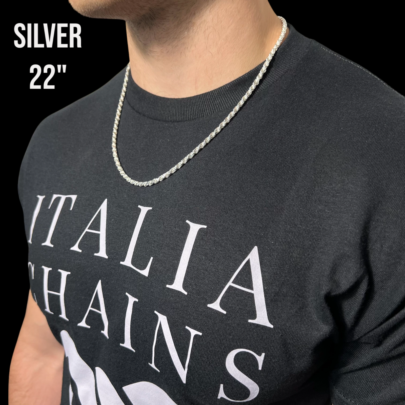 925 Sterling Silver 4mm Diamond Cut Rope Chain Necklace