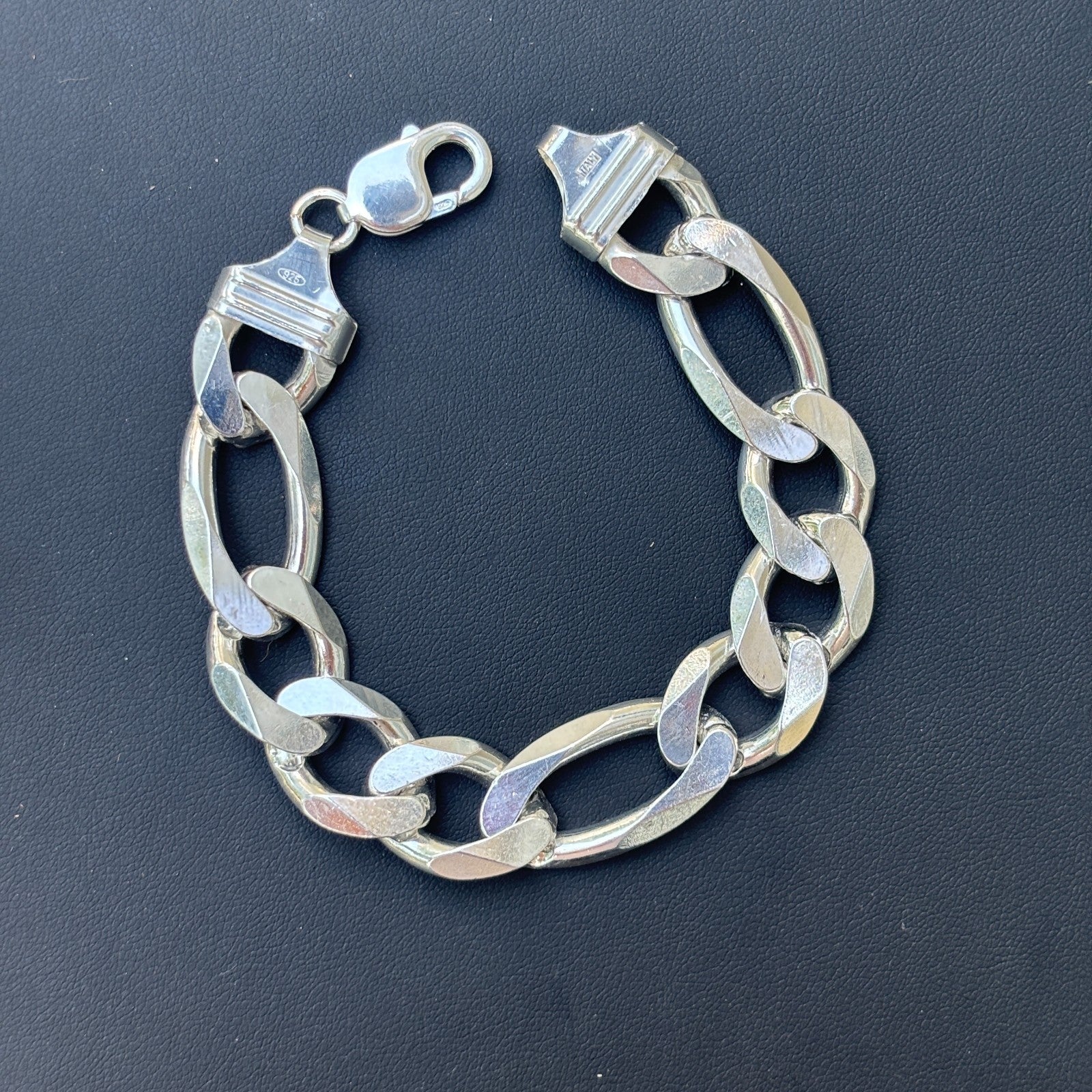 925 Sterling Silver 15mm Figaro Bracelet