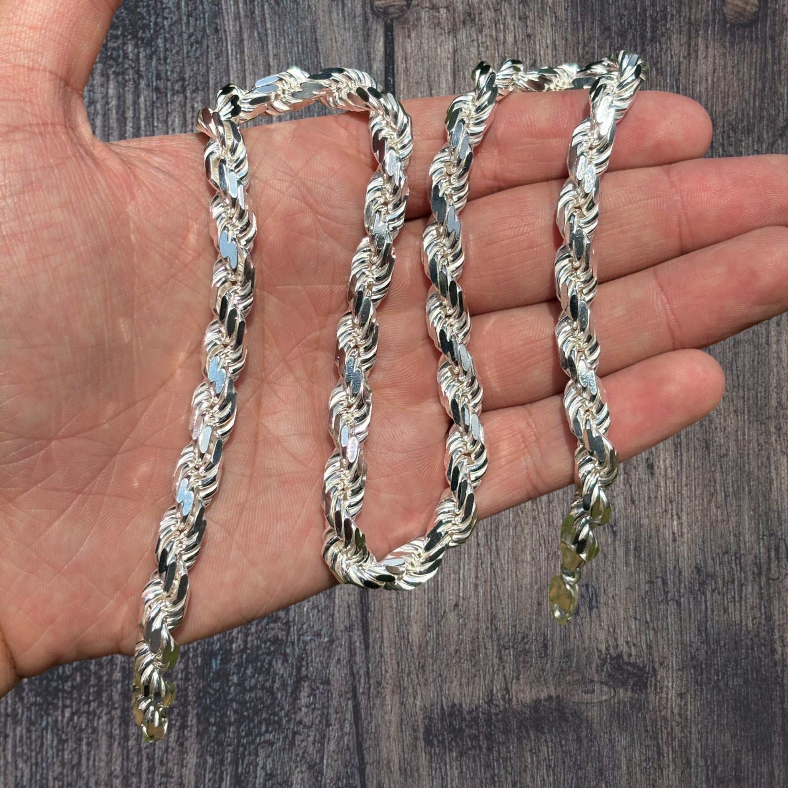 925 Sterling Silver 8mm Diamond Cut Rope Chain Necklace