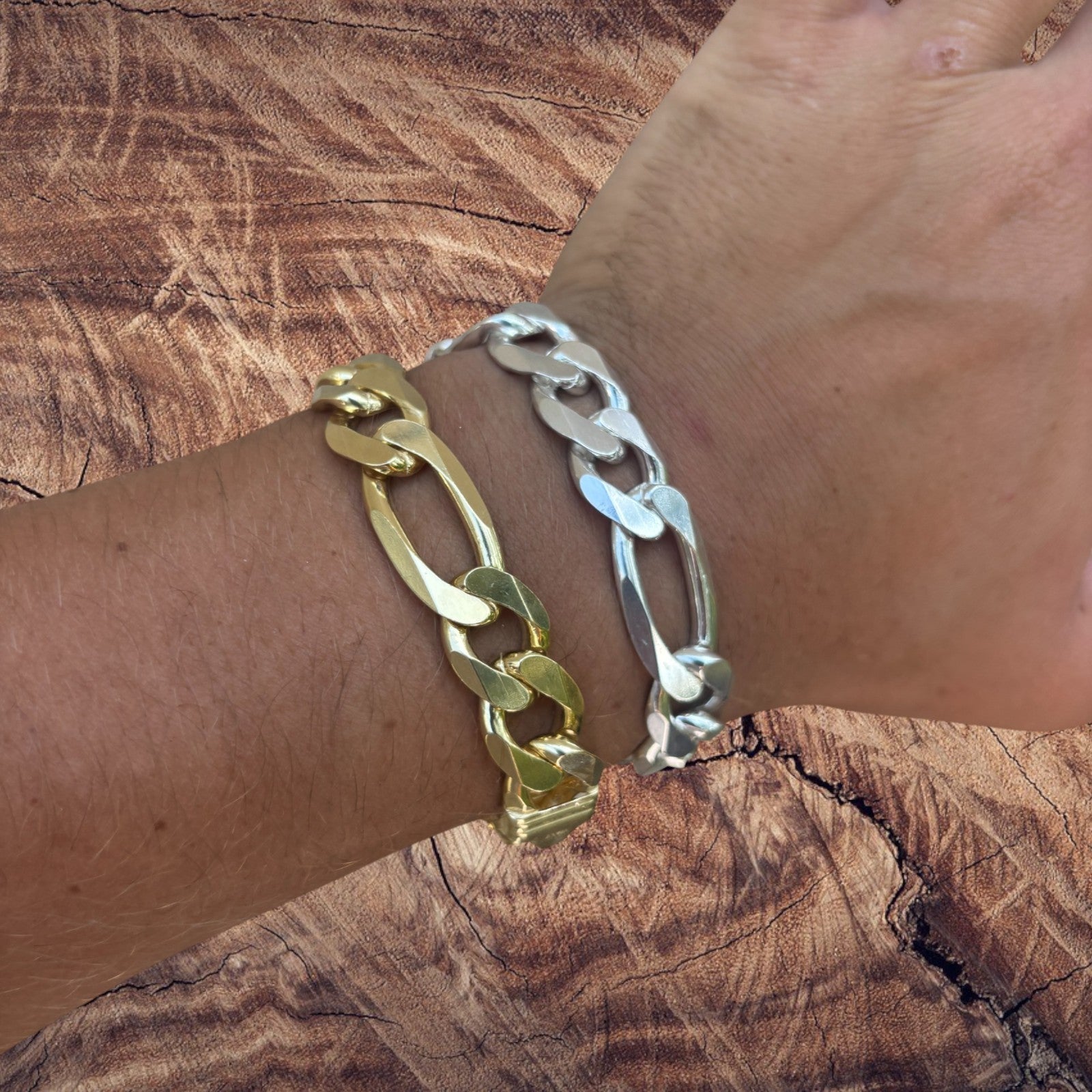 925 Sterling Silver 13mm Figaro Bracelet