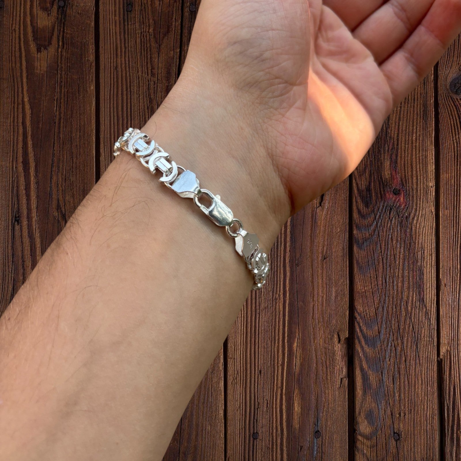 925 Sterling Silver 8mm Flat Byzantine Bracelet