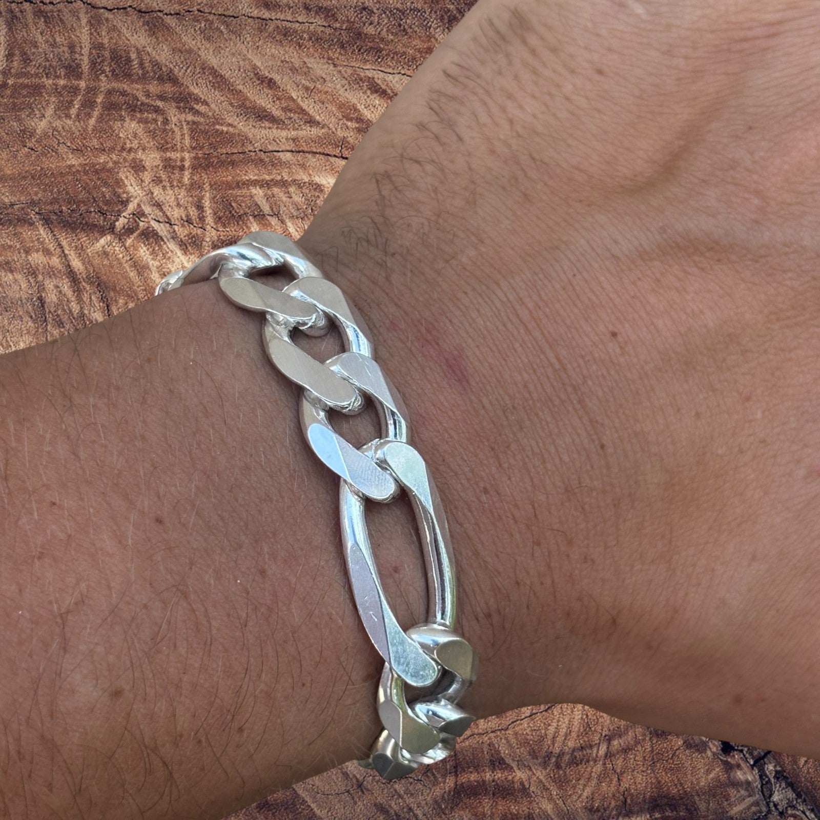 925 Sterling Silver 13mm Figaro Bracelet