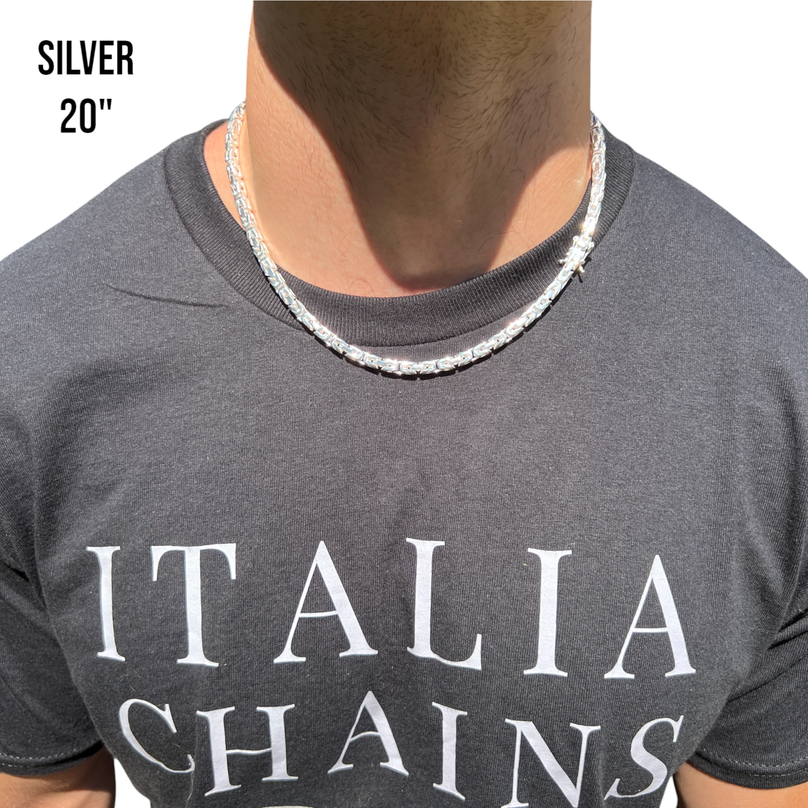 925 Sterling Silver 5mm Byzantine W. Box Clasp Chain Necklace