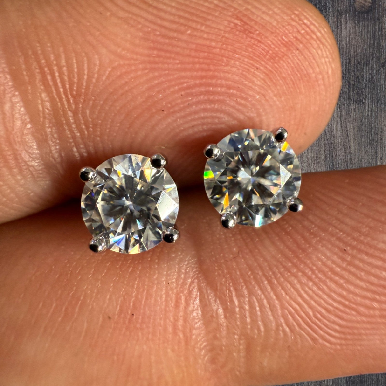 925 Sterling Silver 8mm Moissanite Earrings 4ct TW Studs