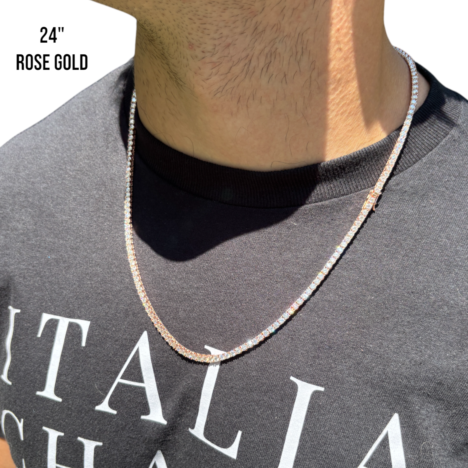 925 Sterling Silver 3mm Tennis Chain Necklace - CZ Or Moissanite