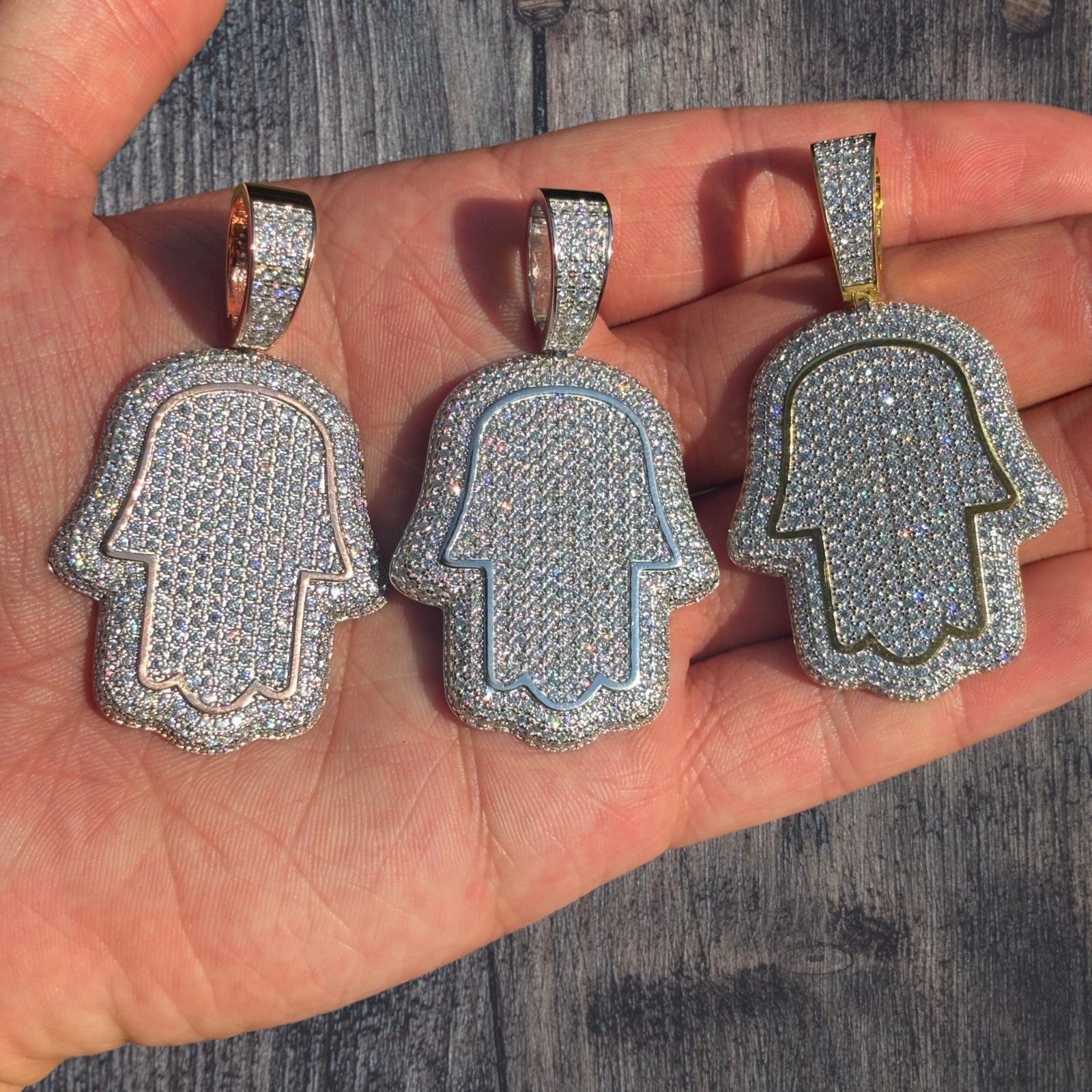 925 Sterling Silver Fully Iced Out Hamsa Pendant With Moissanite - Medium