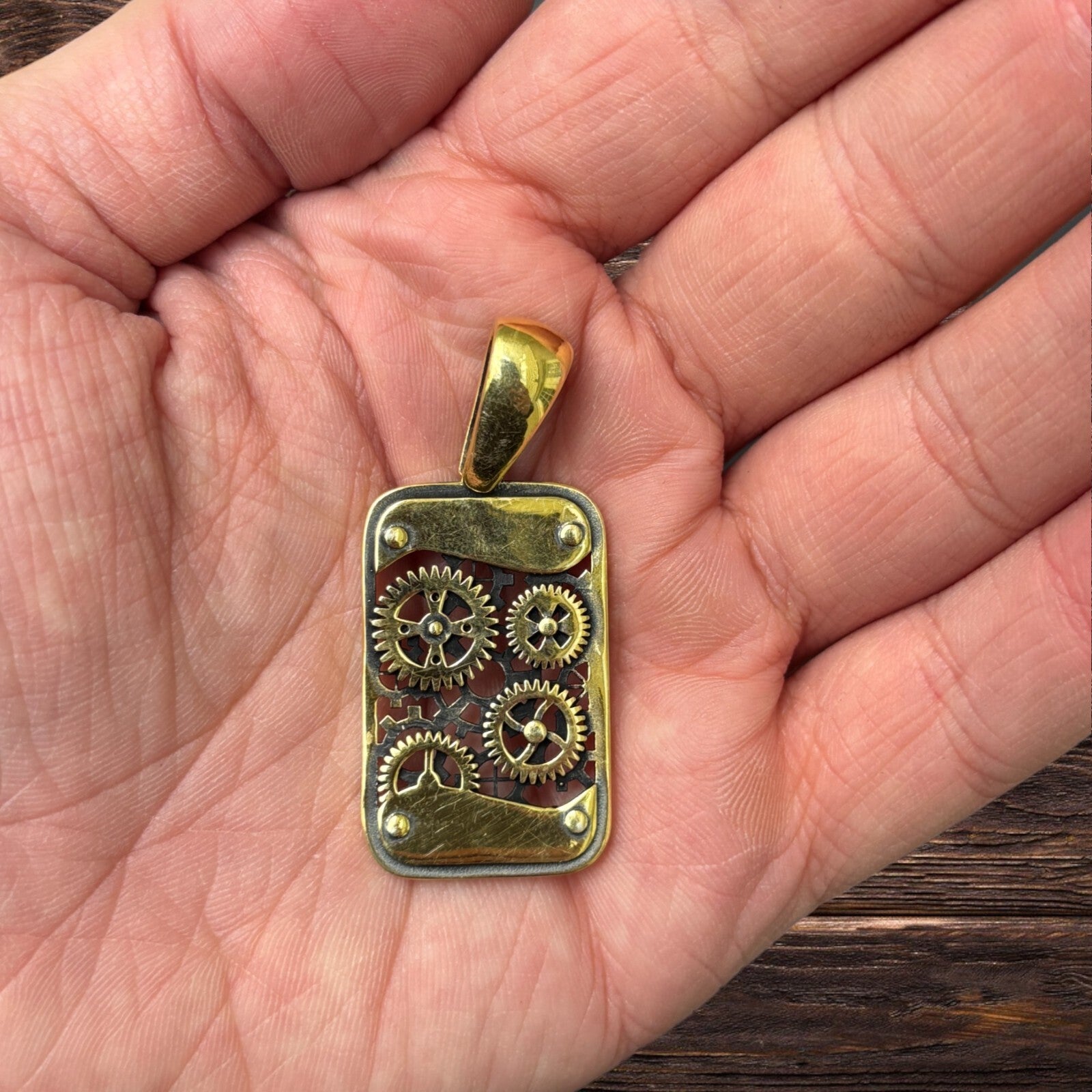 925 Sterling Silver Gears On A Dog Tag Pendant