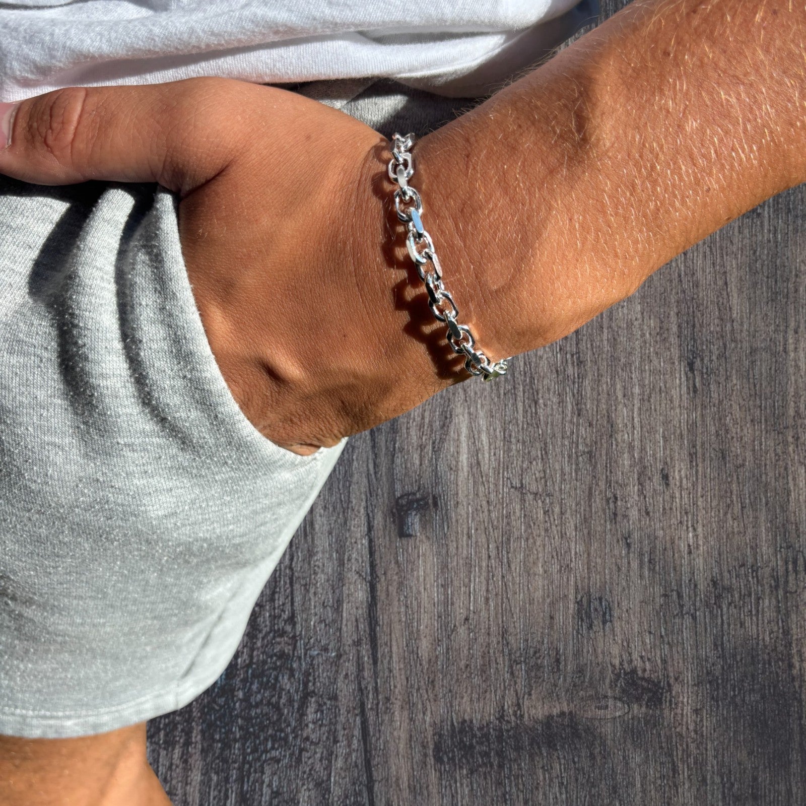 925 Sterling Silver 6mm Anchor Cable Bracelet