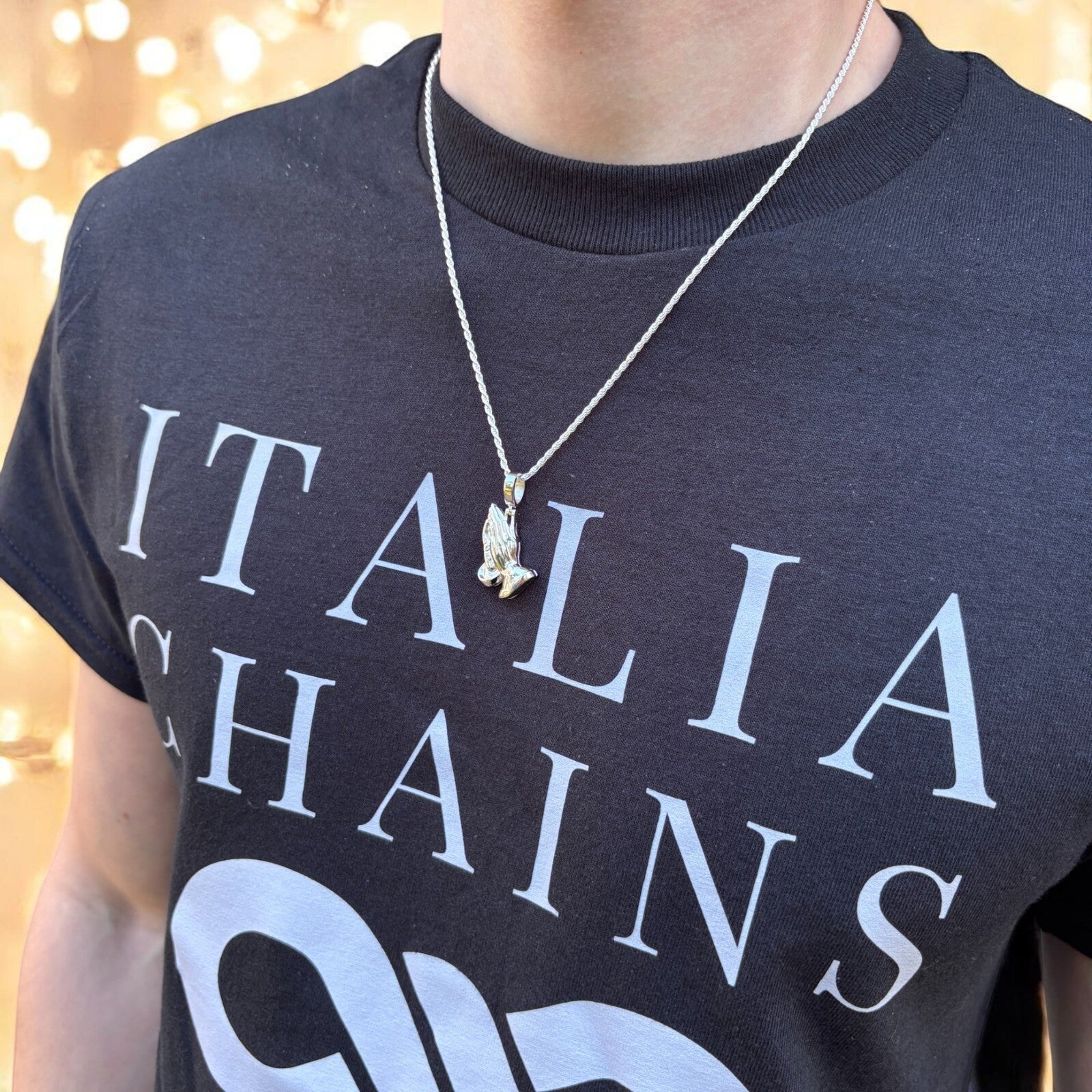 925 Sterling Silver Praying Hands Pendant - Small