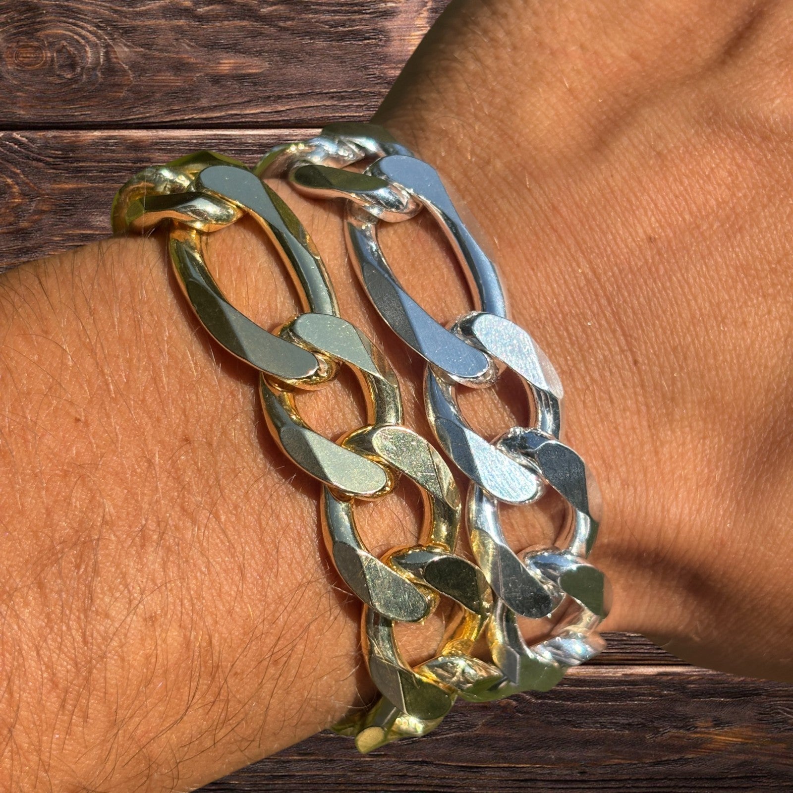 925 Sterling Silver 15mm Figaro Bracelet