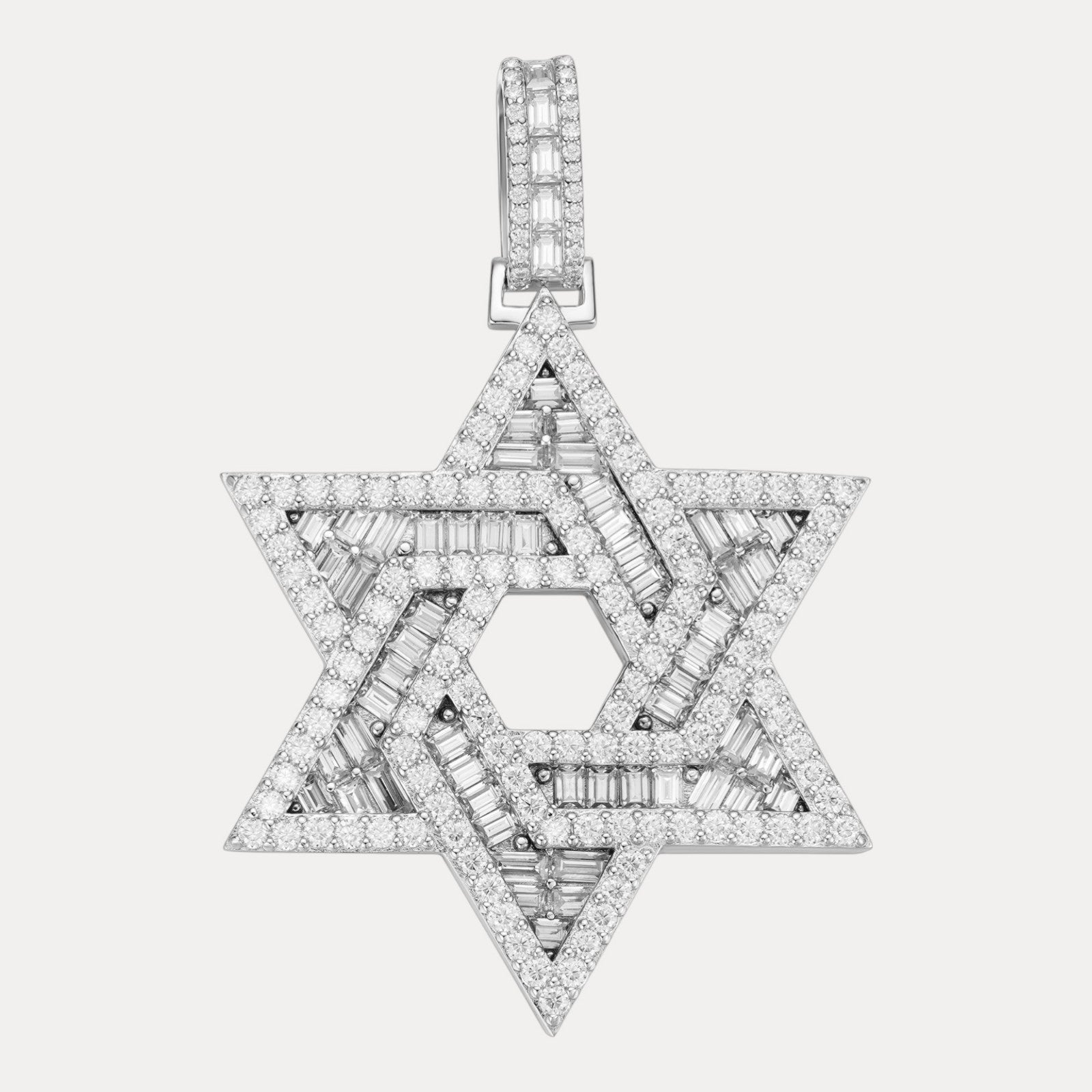 925 Sterling Silver Baguette Moissanite Star Of David Pendant - Large